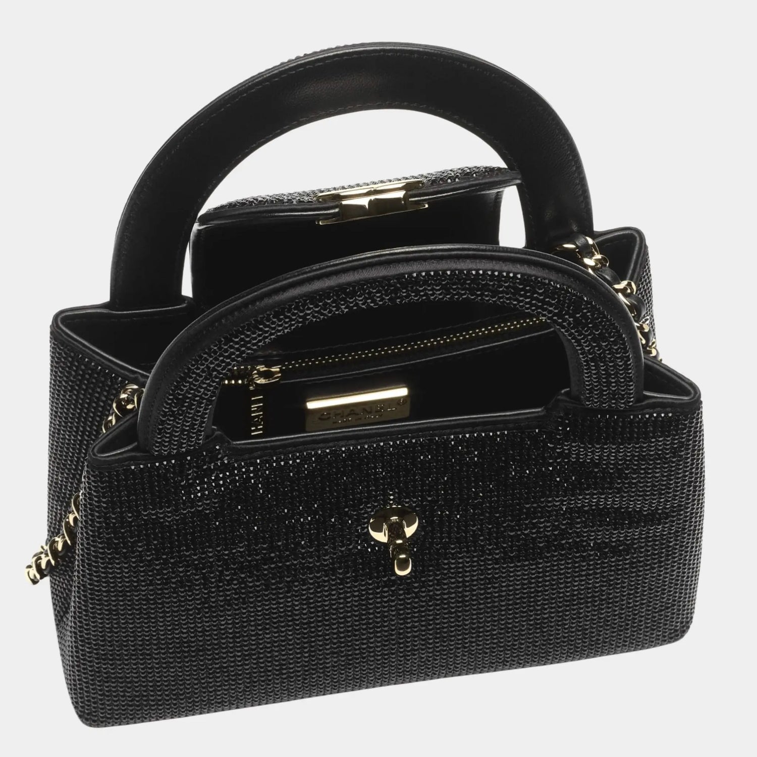 Chanel Mini Tote Strass &amp; Gold-Tone Metal Black Top