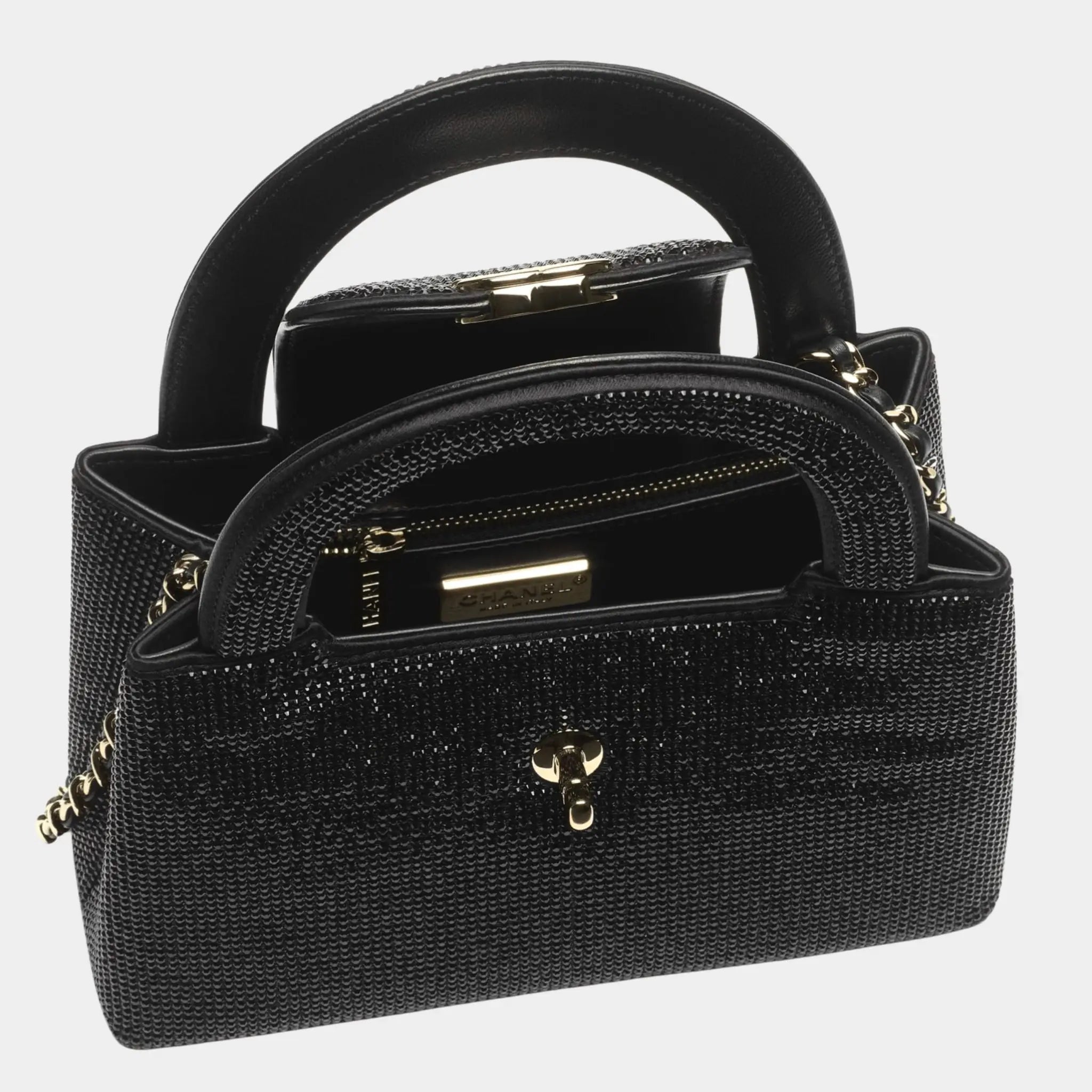 Chanel Mini Tote Strass &amp; Gold-Tone Metal Black Top