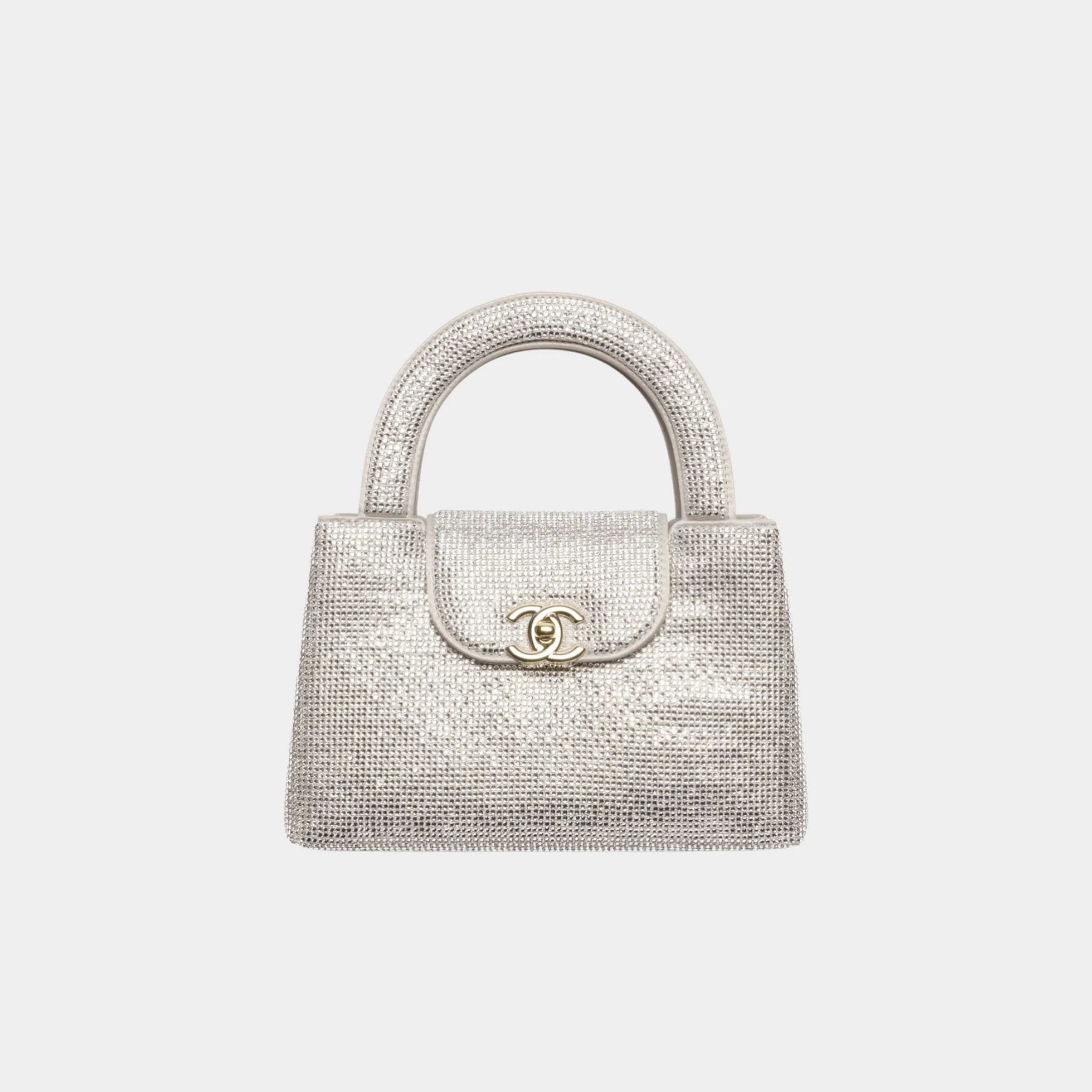 Chanel Mini Tote Strass &amp; Gold-Tone Metal Silvery Front 