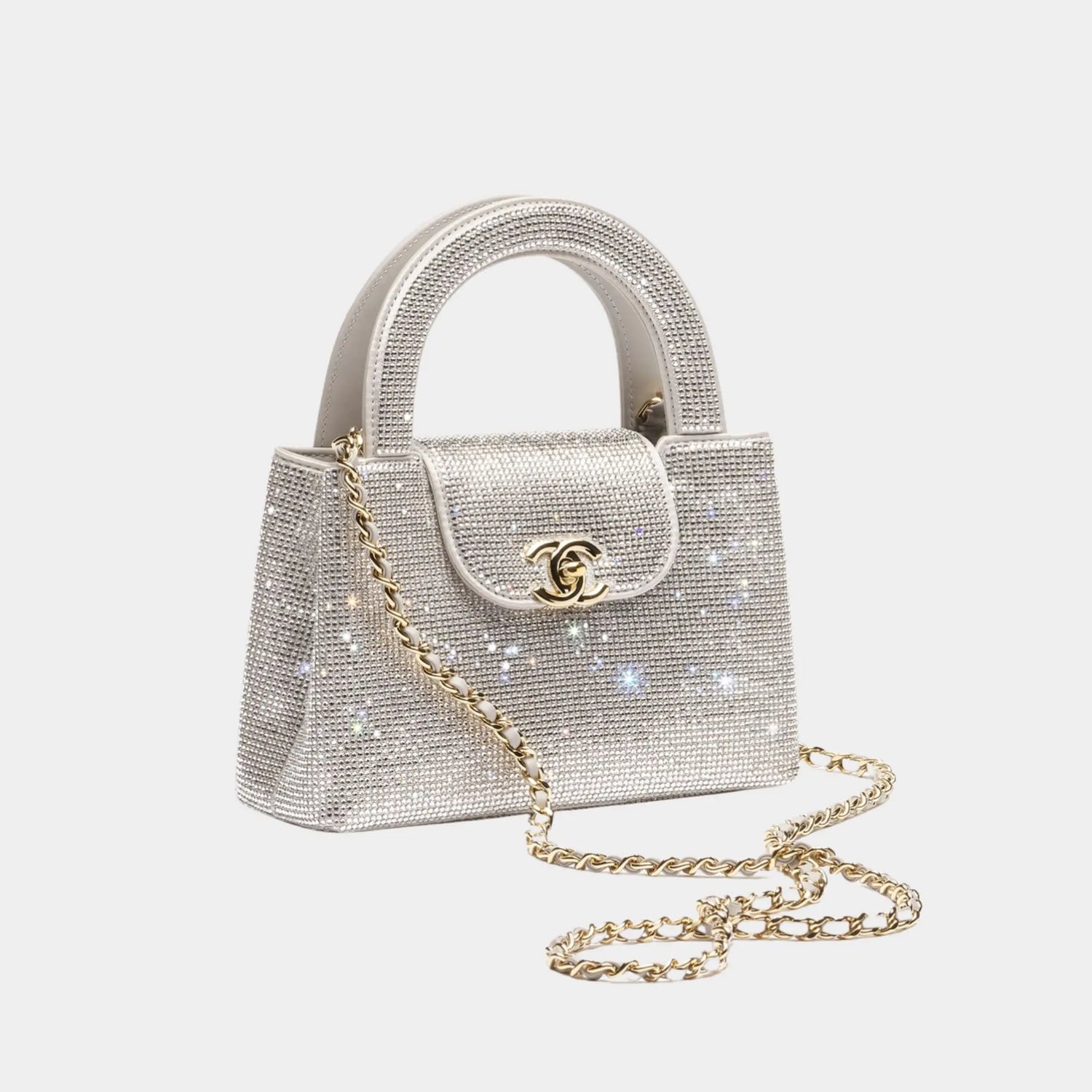 Chanel Mini Tote Strass &amp; Gold-Tone Metal Silvery Side