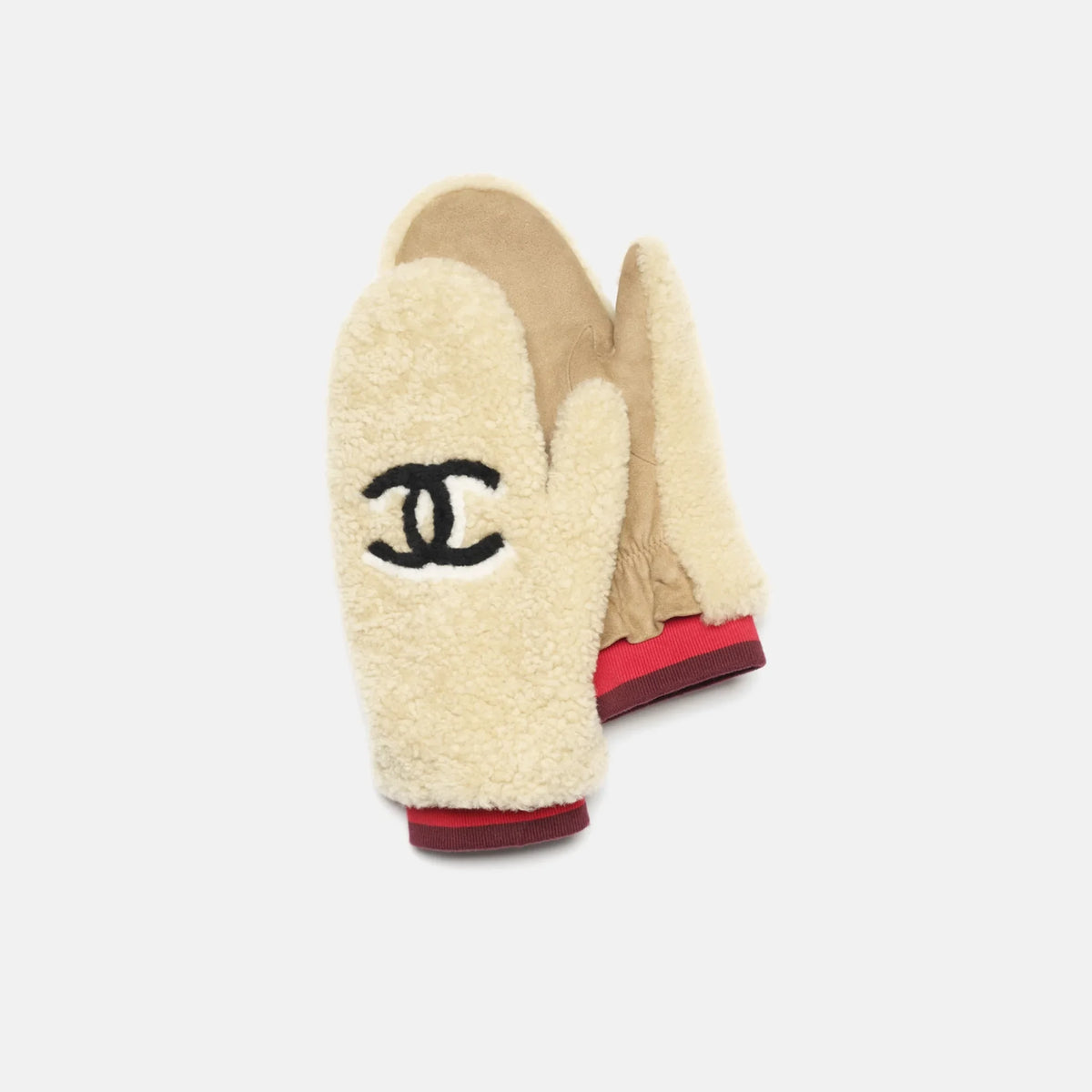 Mittens Shearling Lambskin Beige, Black & Red — Default Title
