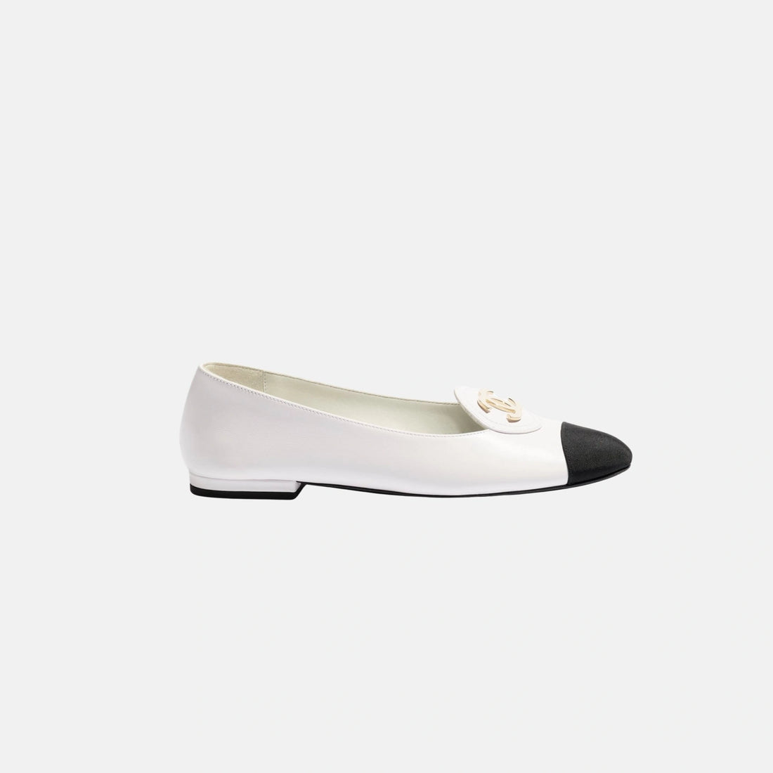 Chanel Moccasins in Calfskin and Grosgrain, White and Black, Side
