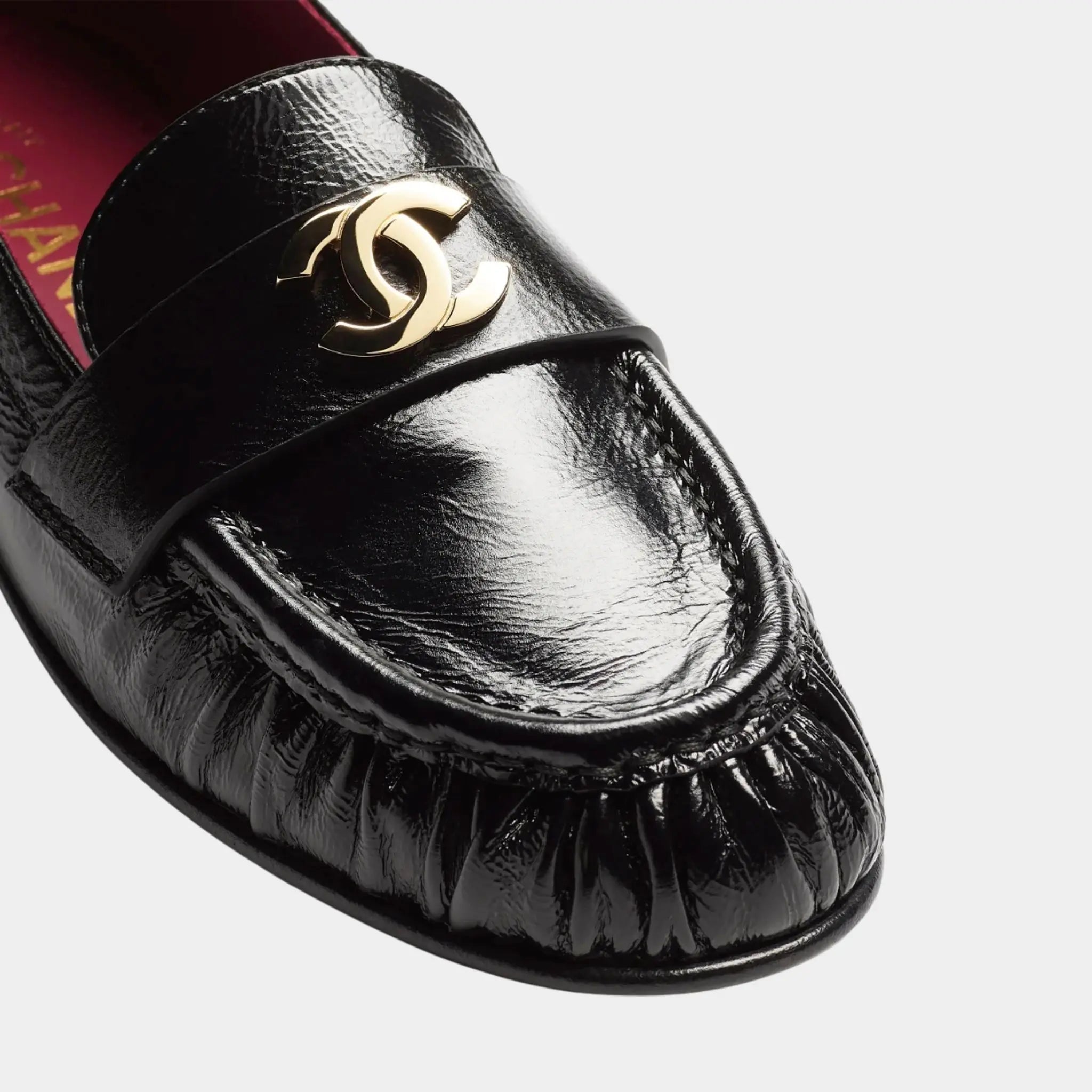 Chanel Moccasins Crinkled Shiny Lamb Black