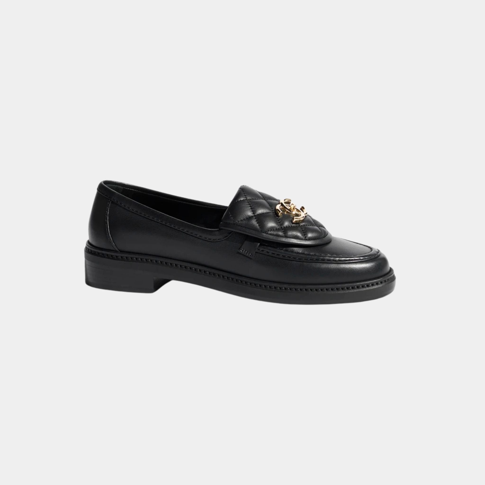 Chanel Moccasins In Lambskin, Black, Side