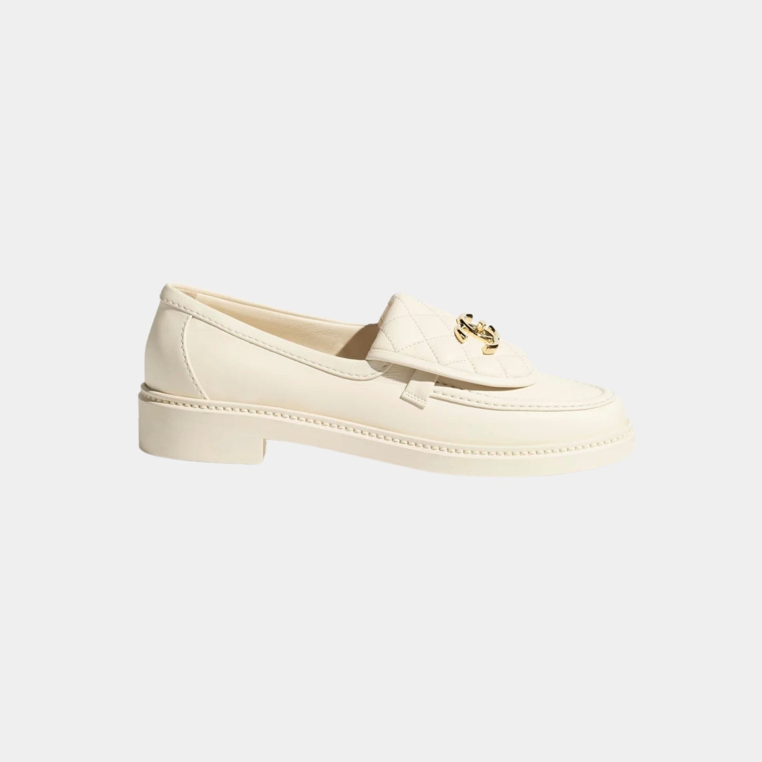 Chanel Moccasins In Lambskin, Ivory, Side