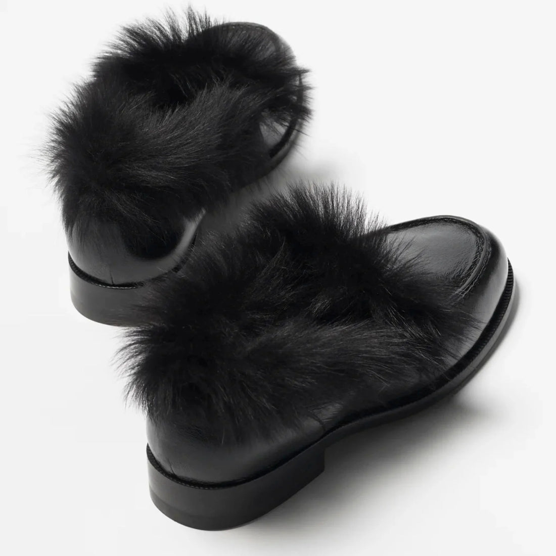 Moccasins Shiny Crumpled Lamb & Wool Lamb Black , Top
