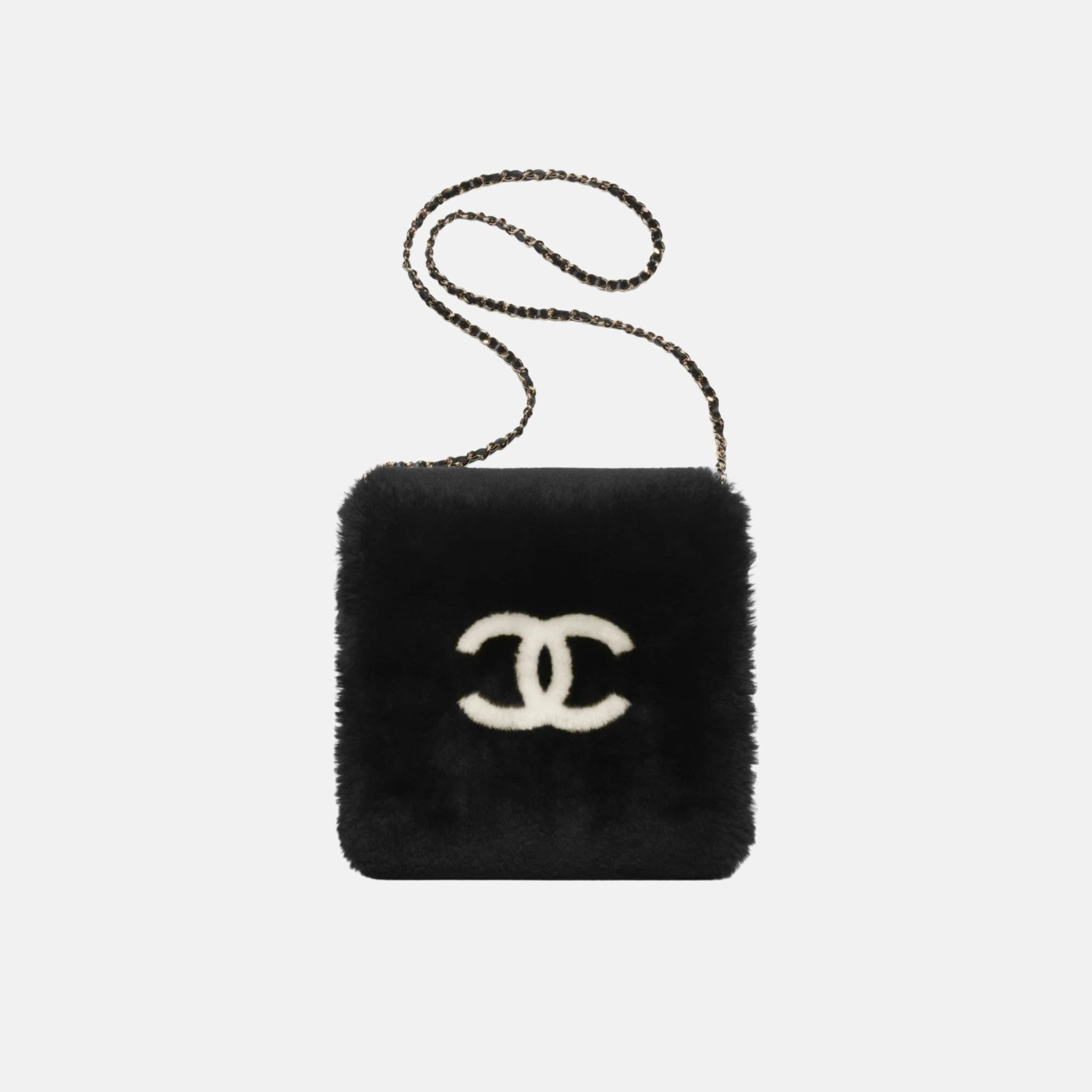 Chanel Muff Shearling Lambskin, Black, Front