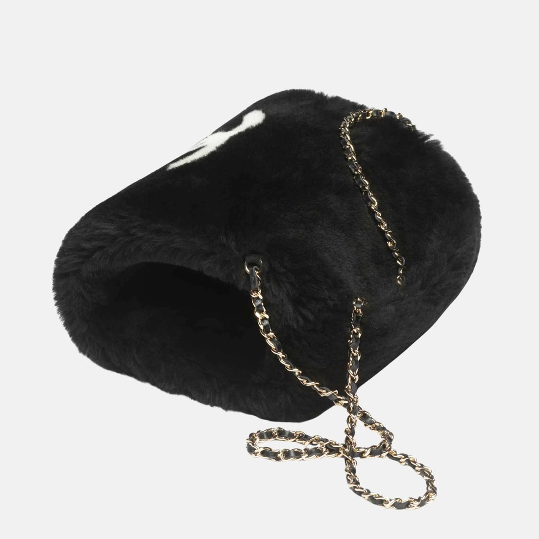 Chanel Muff Shearling Lambskin, Black, Side

