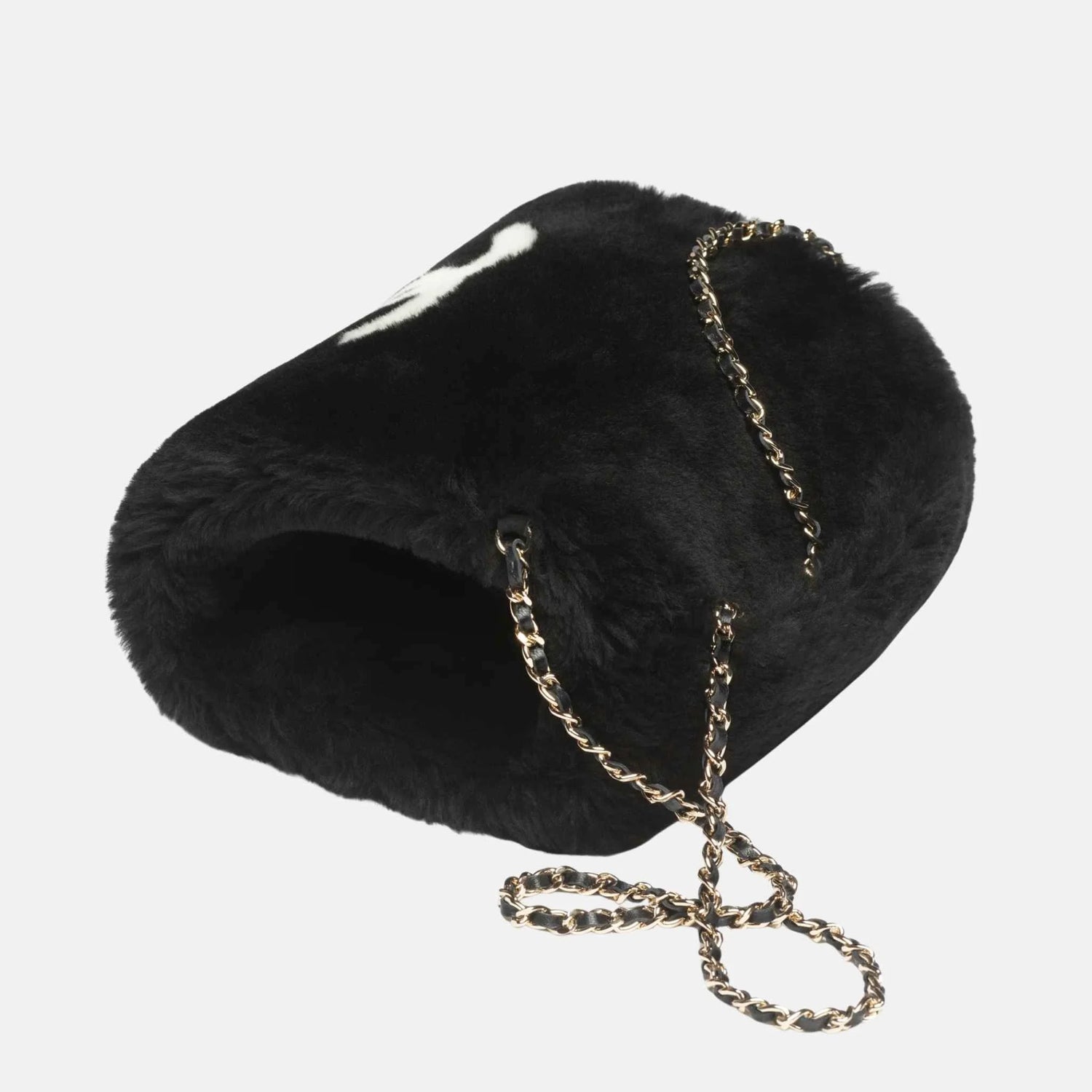 Chanel Muff Shearling Lambskin, Black, Side
