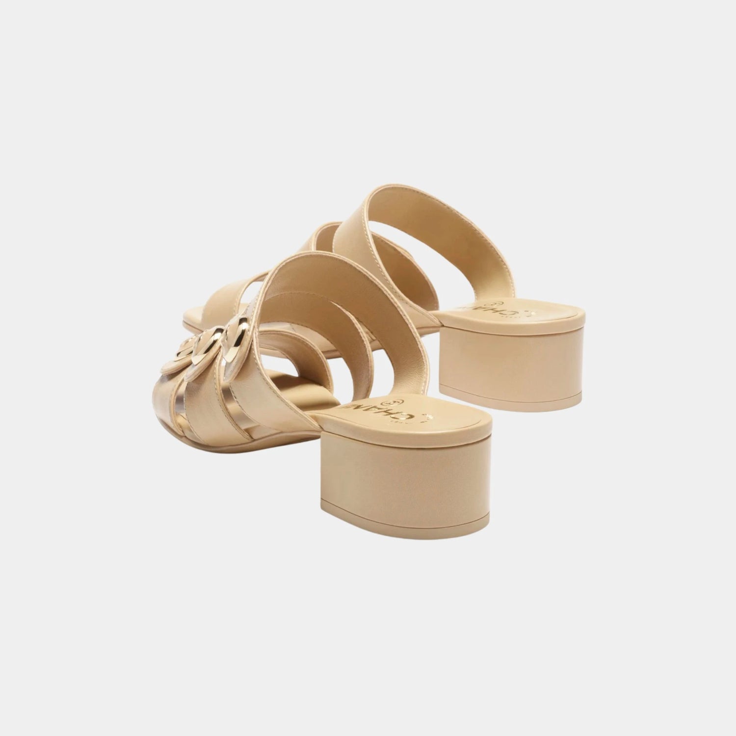 Chanel Mule in Shiny Calf, Beige, Back