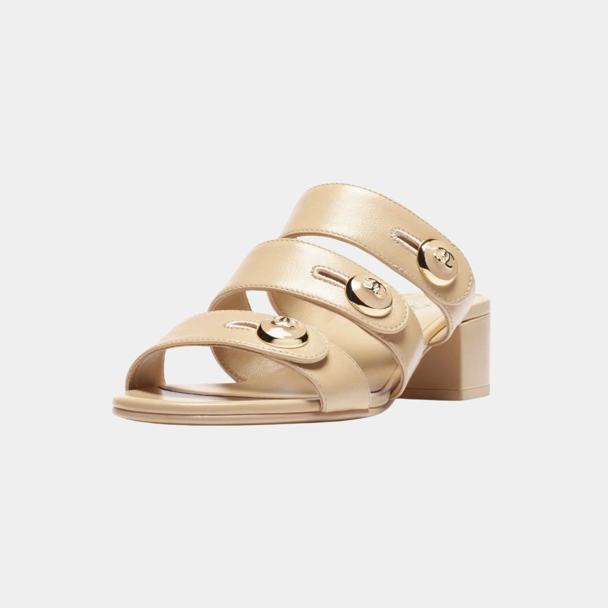 Chanel Mule in Shiny Calf, Beige, Front