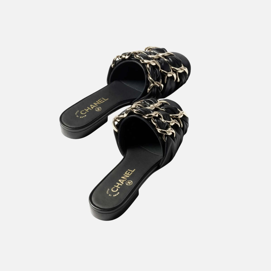 Chanel Mules in Lambskin and Grosgrain, Black, Top