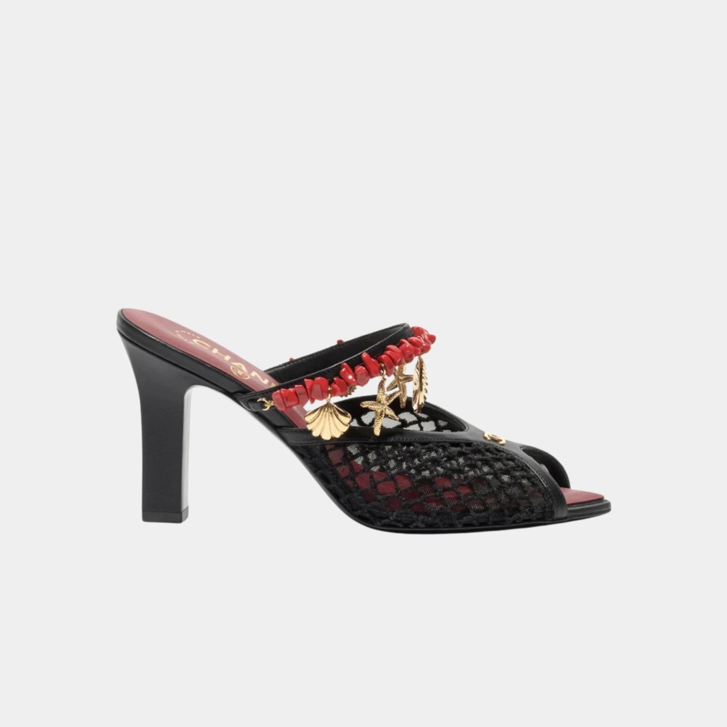 Chanel Mules in Mesh Cotton Lambskin Resin &amp; Metal, Black, Side