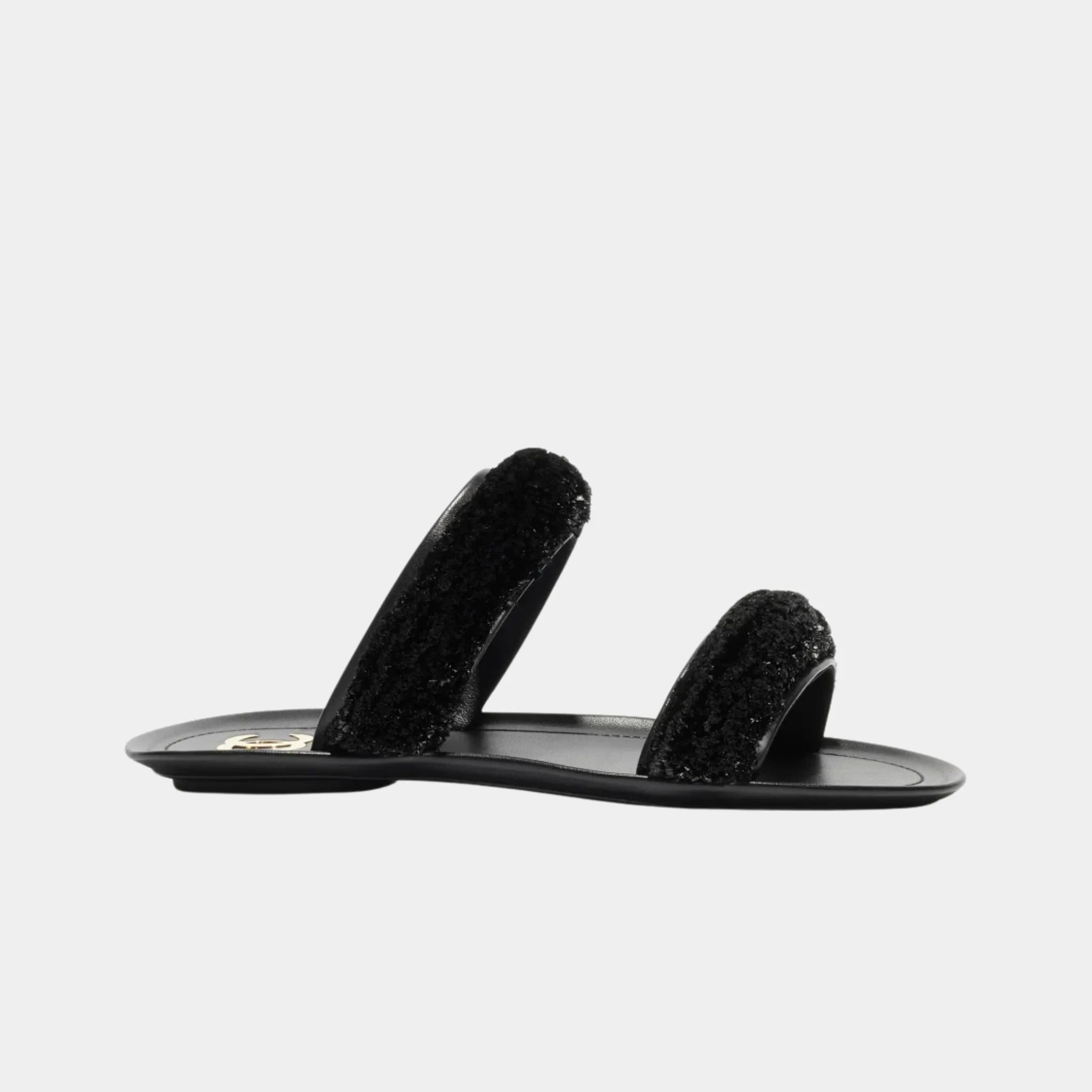 Chanel Mules in Raffia, Black, Side