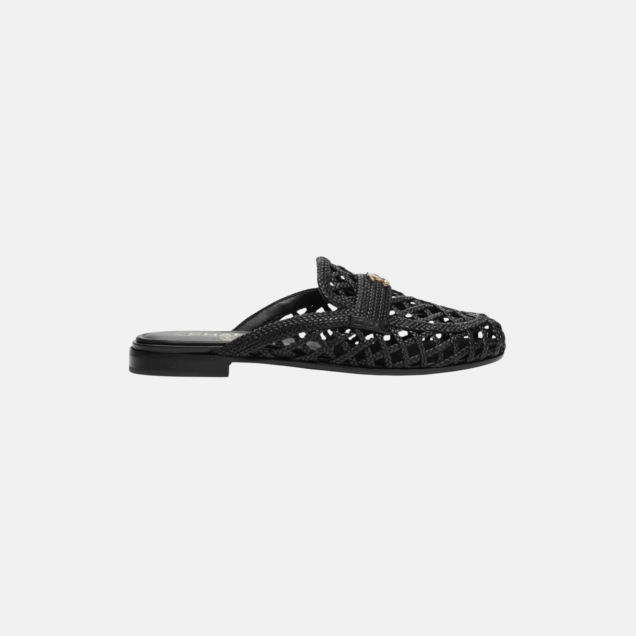 Chanel Mules in Lambskin, Black, Side
