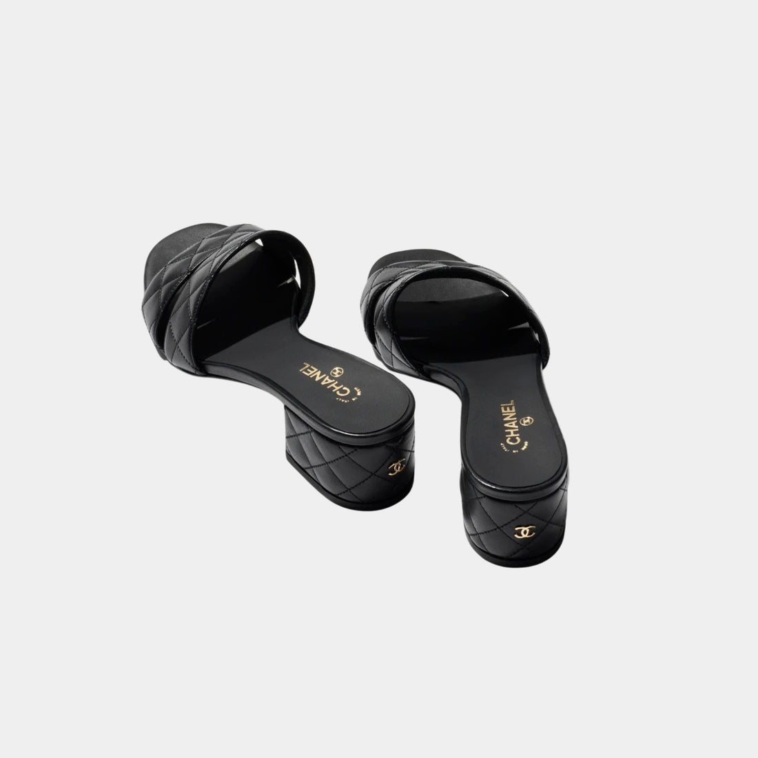 Chanel Mules In Lambskin Heeled, Black, Back