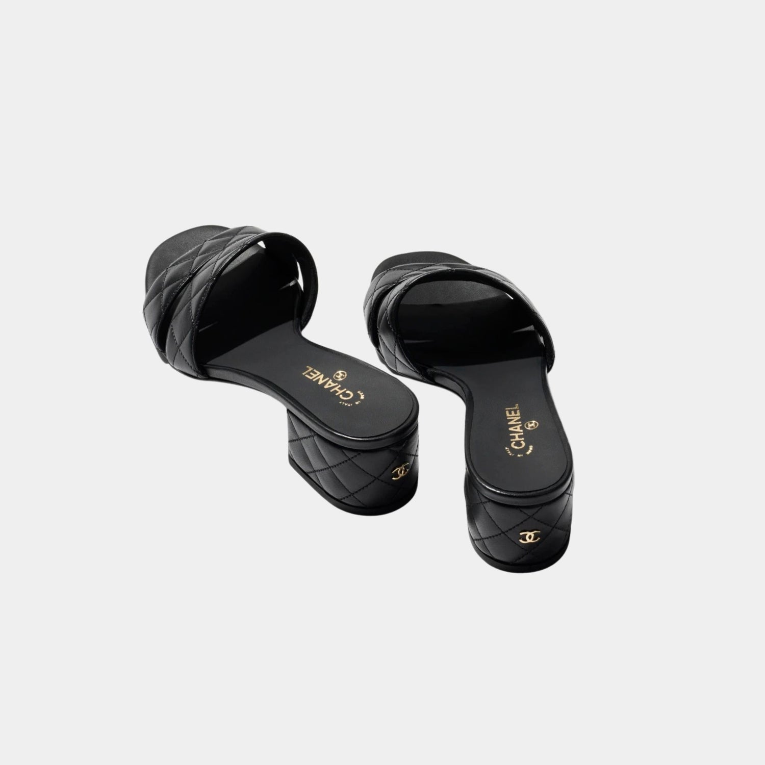 Chanel Mules In Lambskin Heeled, Black, Back