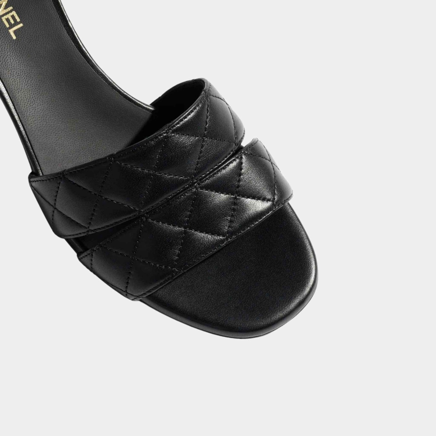 Chanel Mules In Lambskin Heeled, Black, Closeup