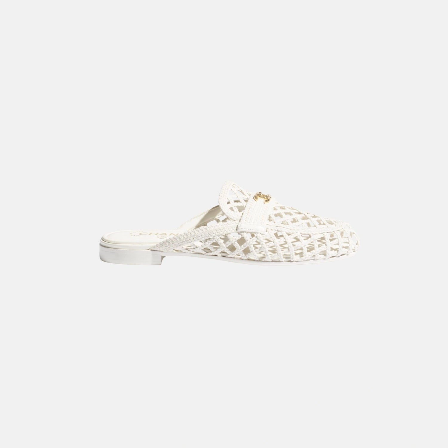 Chanel Mules in Lambskin, White, Side