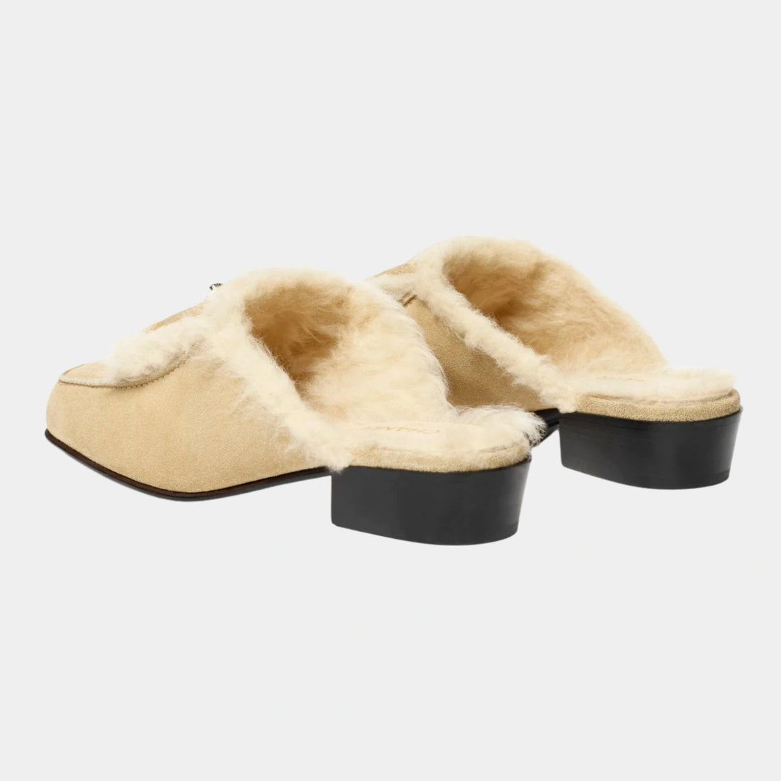Mules Suede Calfskin & Shearling Lambskin Beige