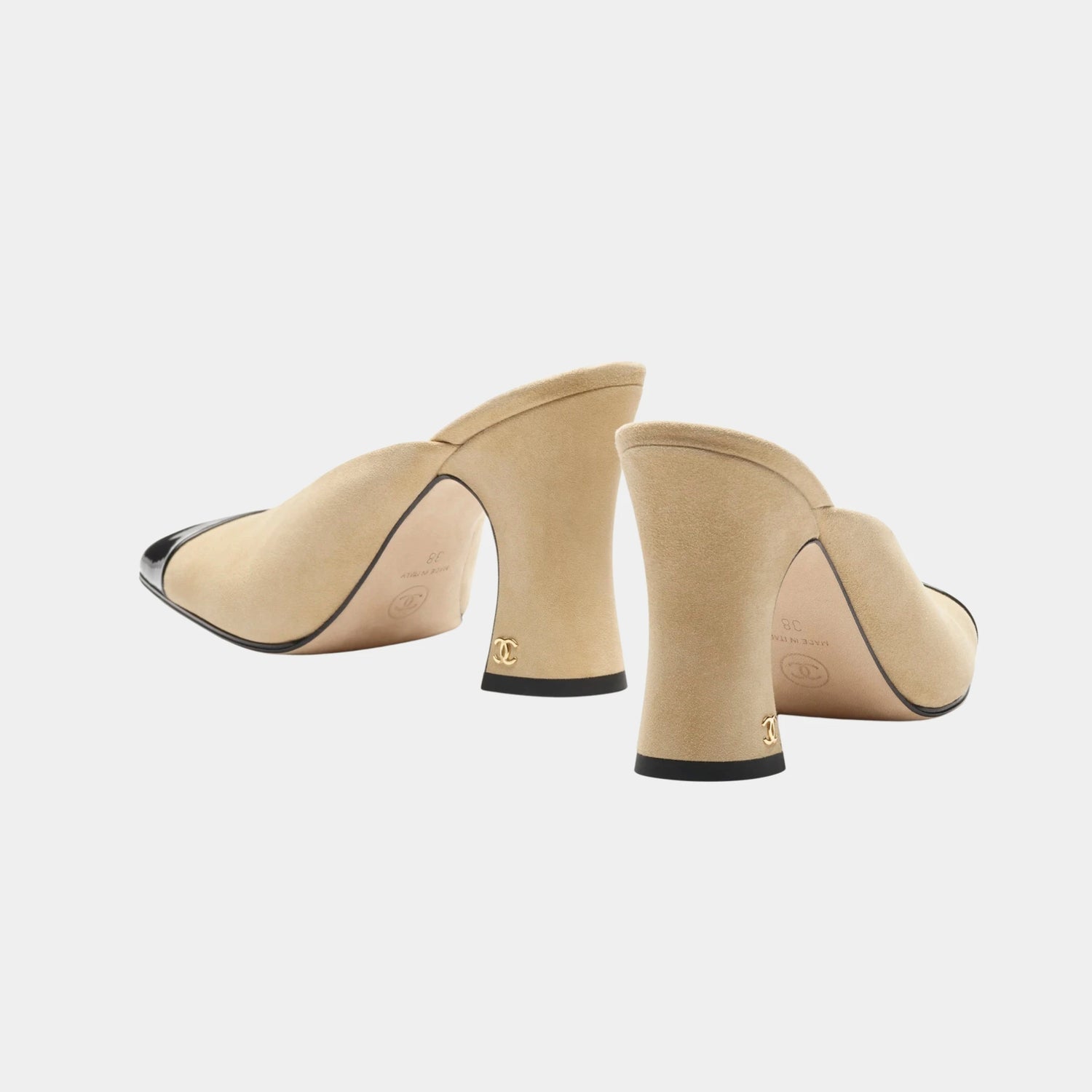 Chanel Mules in Suede Kidskin &amp; Patent Calfskin, Beige, Back