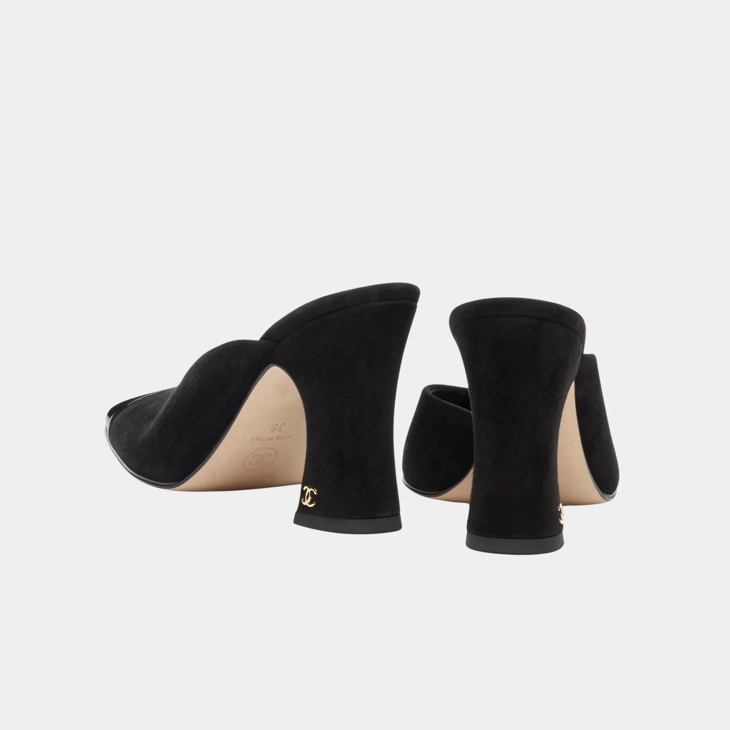 Chanel Mules in Suede Kidskin &amp; Patent Calfskin, Black, Back
