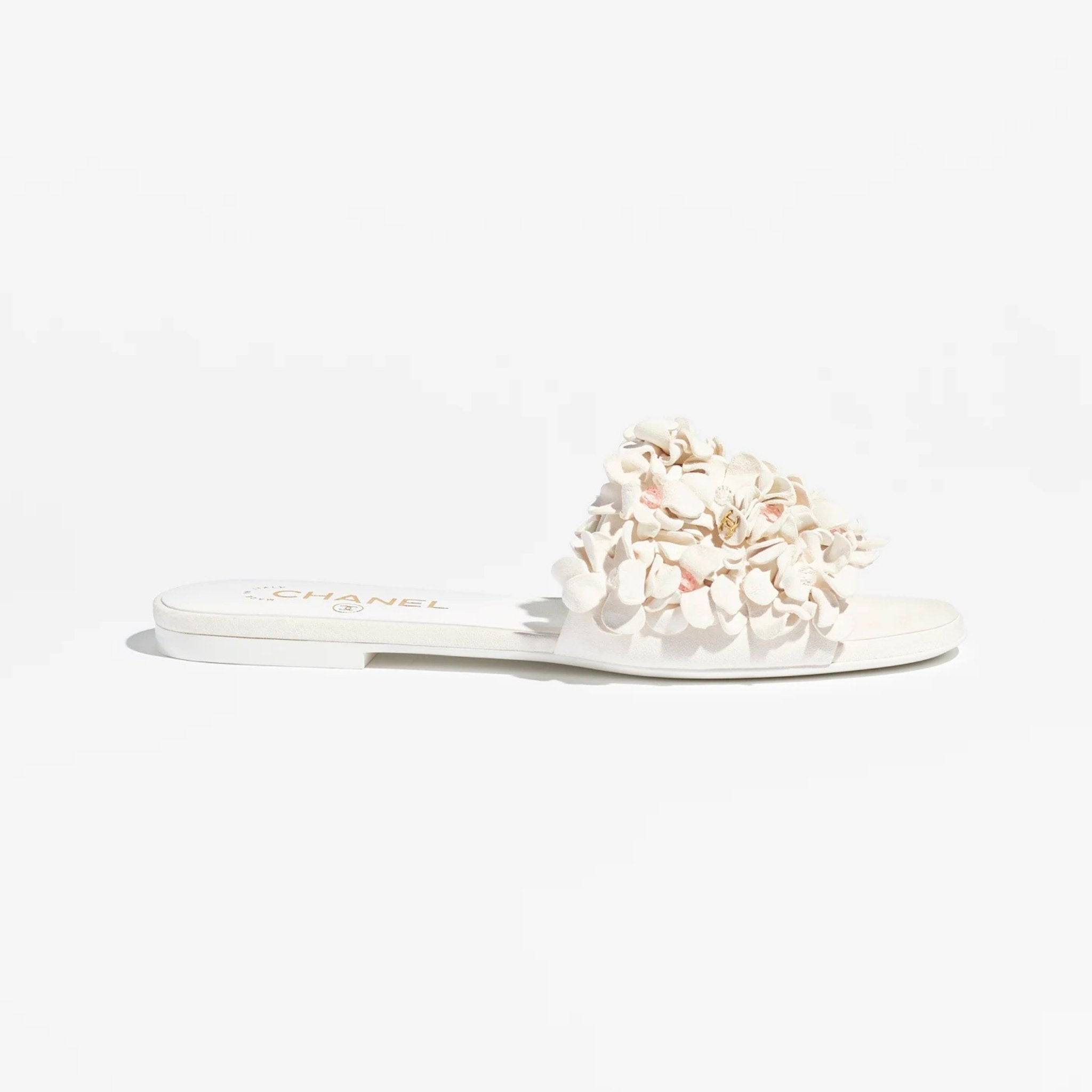 Chanel Mules Suede Kidskin Strass, White, Side