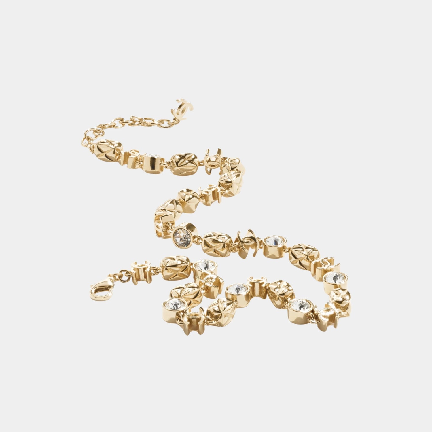 Chanel Necklace in Gold Metal &amp; Diamantes with CC Details, Close