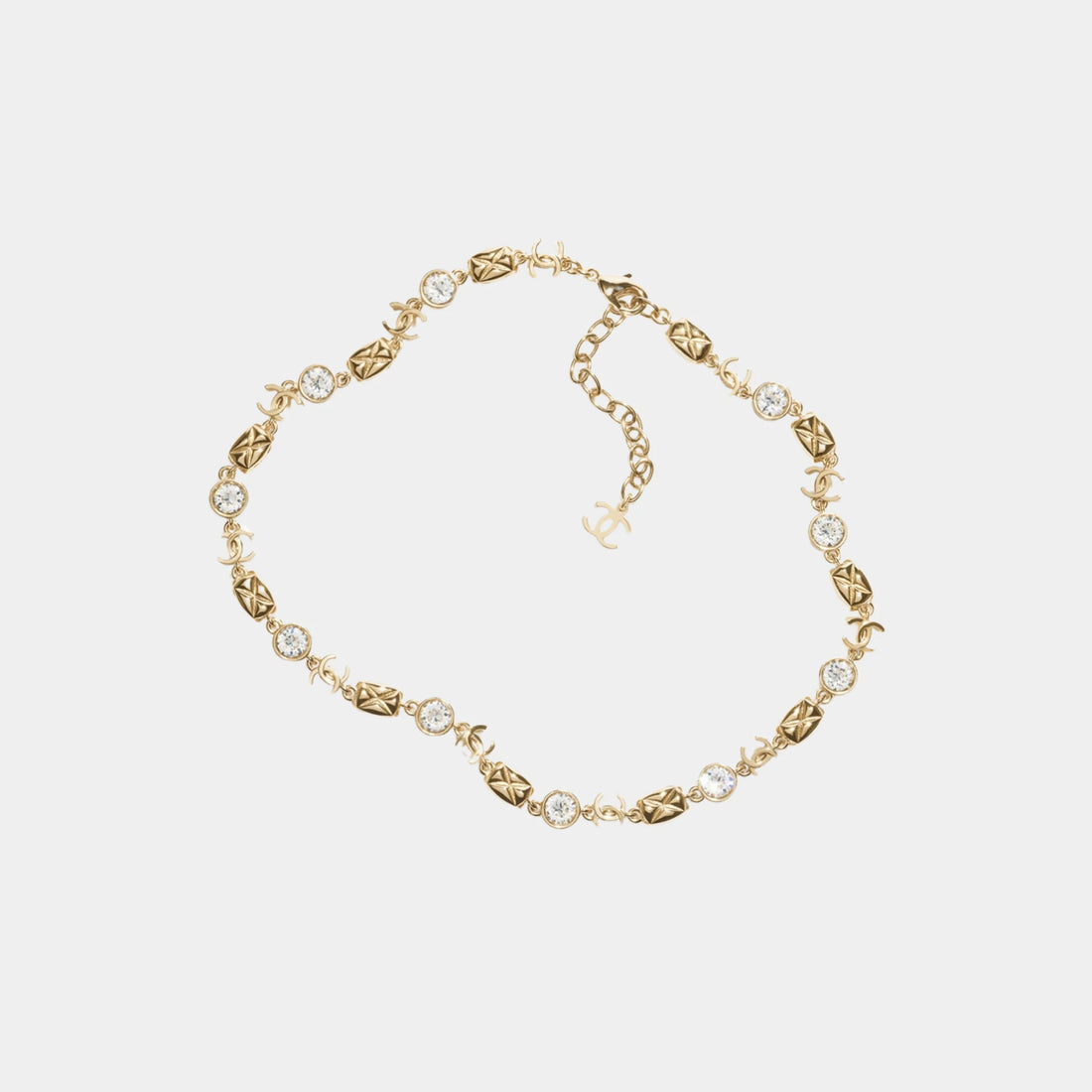Chanel Necklace in Gold Metal & Diamantes with CC Details, Front