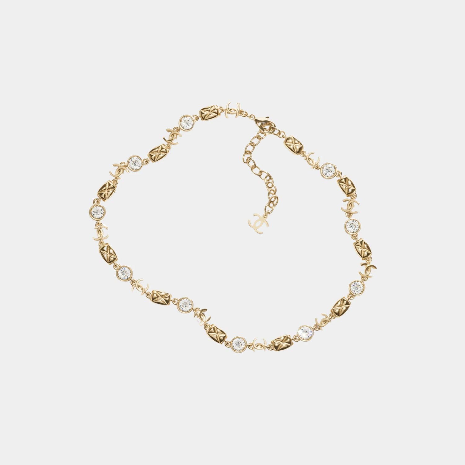 Chanel Necklace in Gold Metal &amp; Diamantes with CC Details, Front