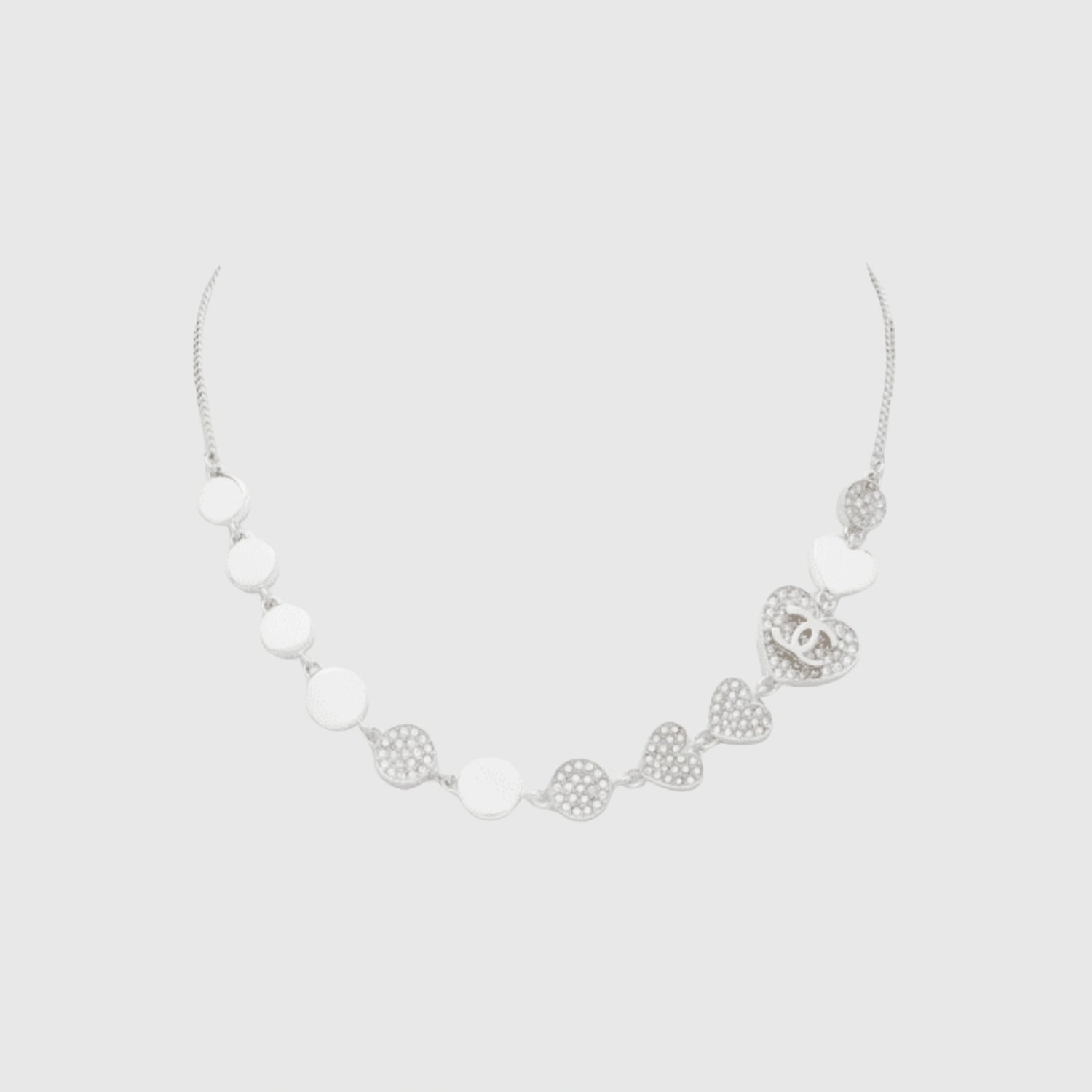 Chanel Necklace in Silver and Gold Metal with Diamantes, Front