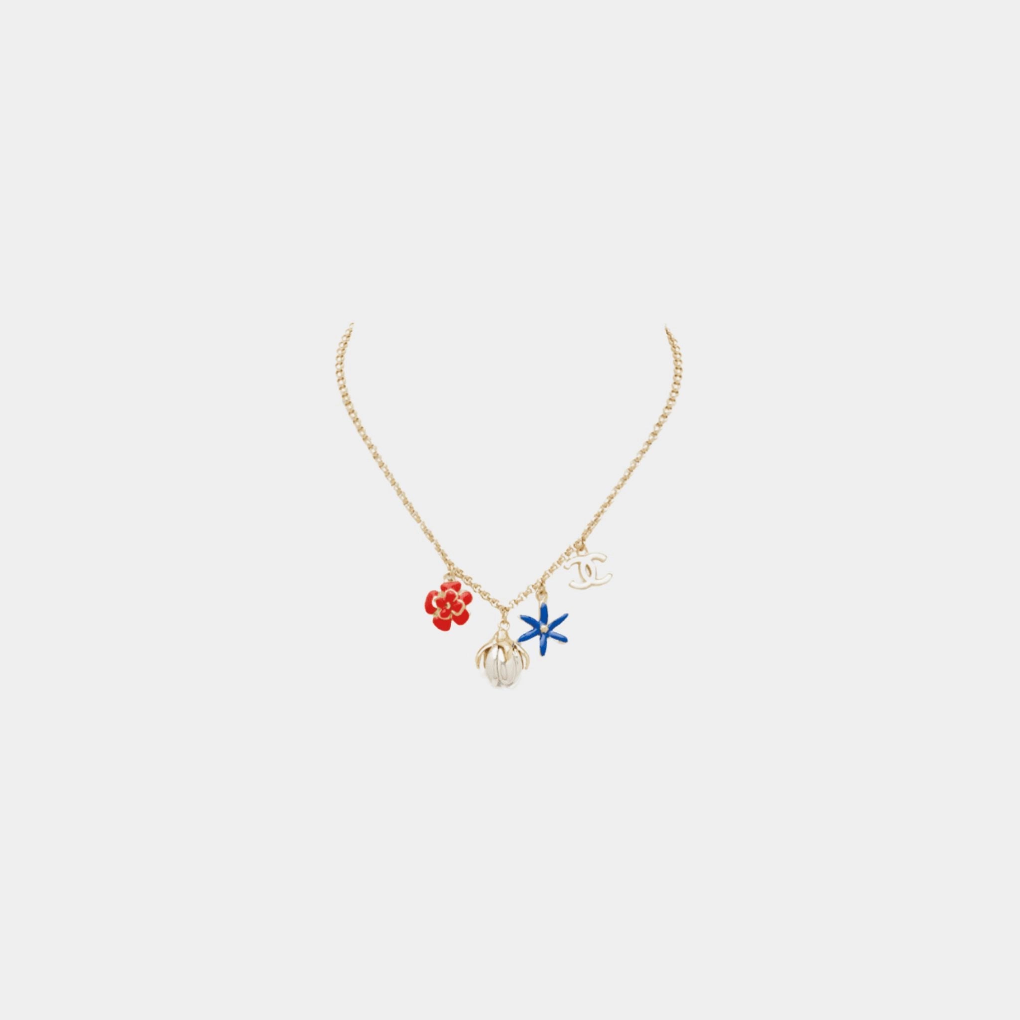 Chanel Necklace Metal &amp; Resin Golden Silvery &amp; Multicolour, Front