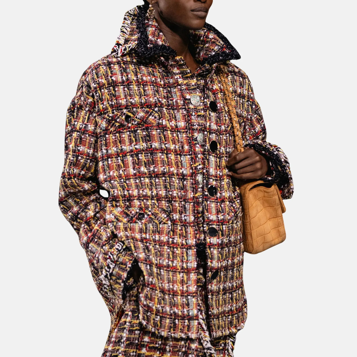 Overshirt Black Wool Red Tweed in Yellow and White