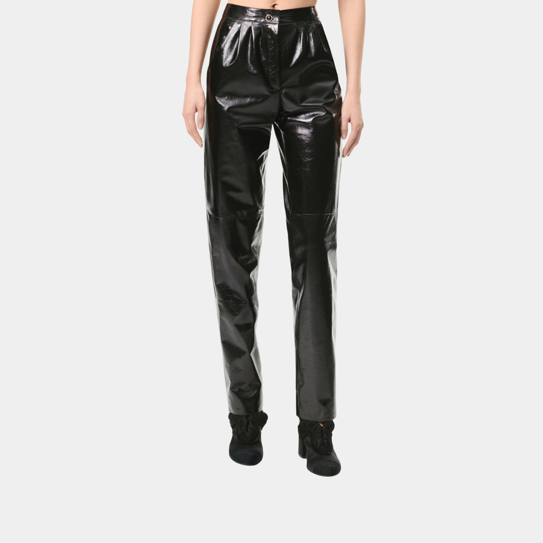 Chanel Pants in Black Lambskin, Black, Front