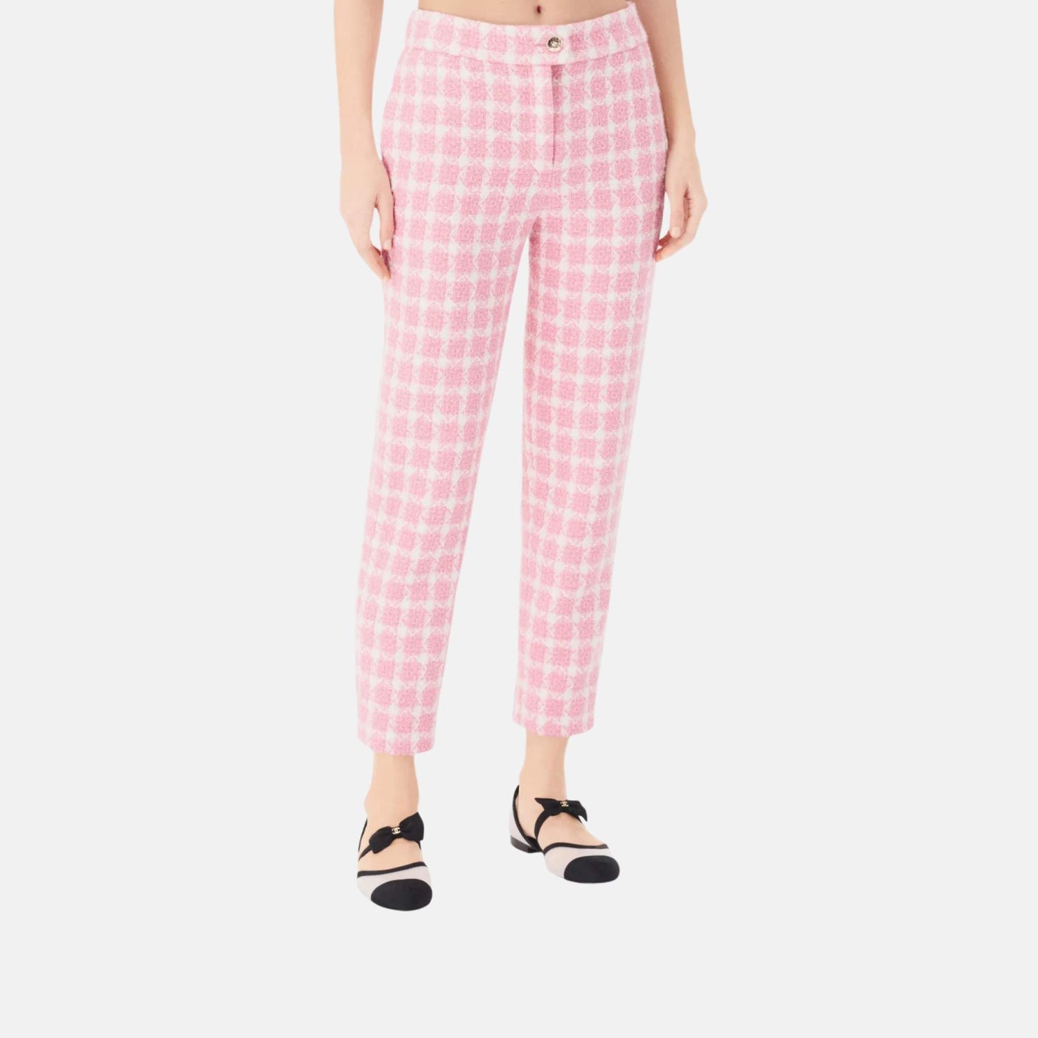 Chanel Pants in Pink and Ecru Wool Tweed, Close