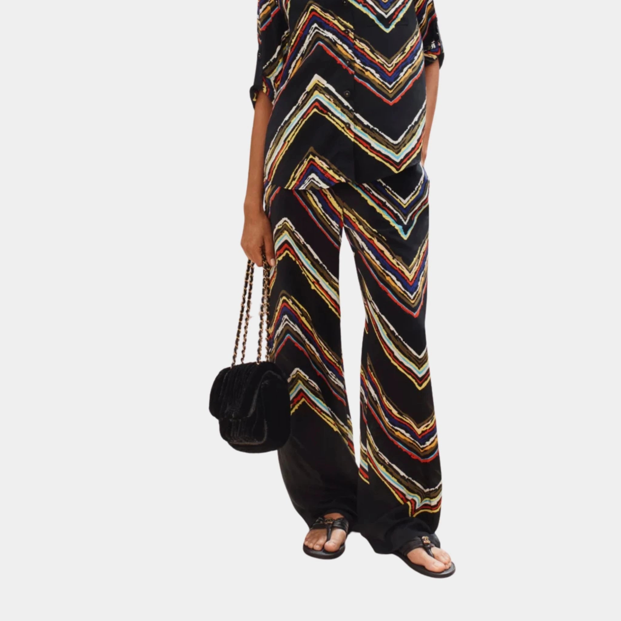 Chanel Pants Silk Black &amp; Multicoloured