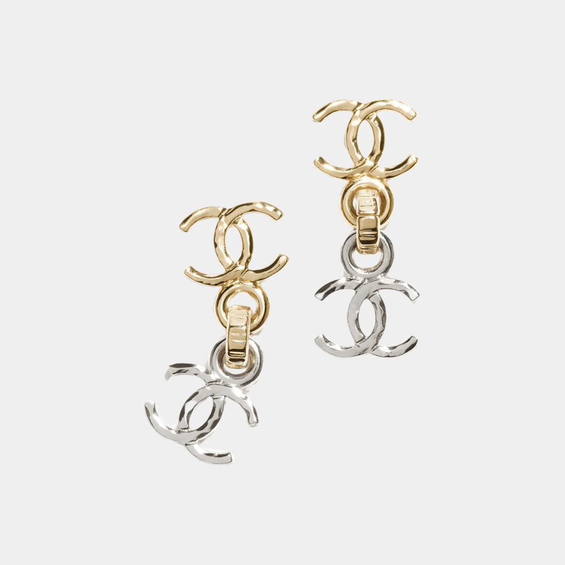 Chanel Pendant Earrings in Gold &amp; Silver Metal, Front