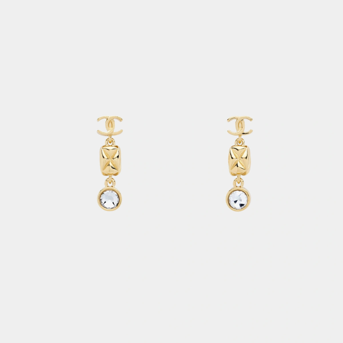 Pendant Earrings in Gold Metal with Diamantes