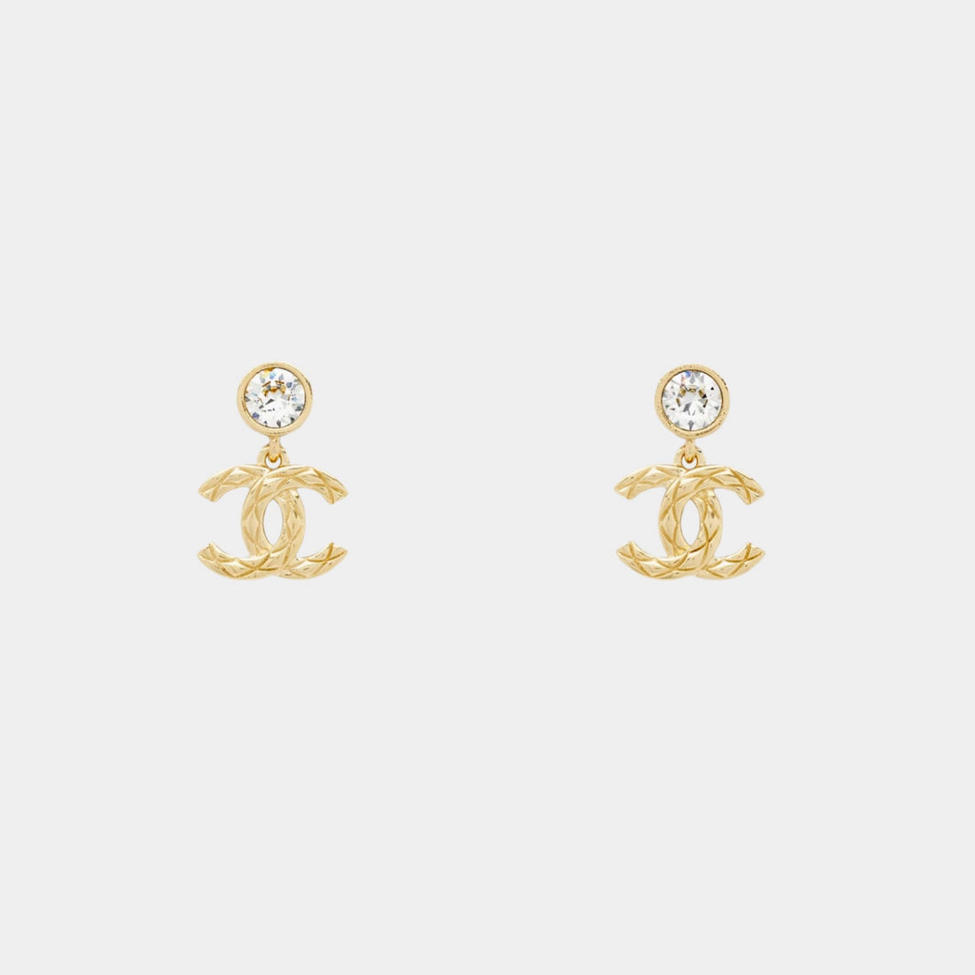 Chanel Pendant Embossed CC Earrings Metal &amp; Diamantes Gold &amp; Crystal