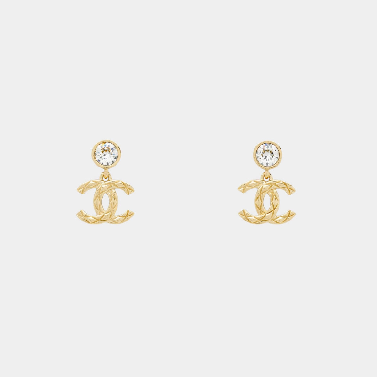 Pendant Embossed CC Earrings Metal & Diamantes Gold & Crystal