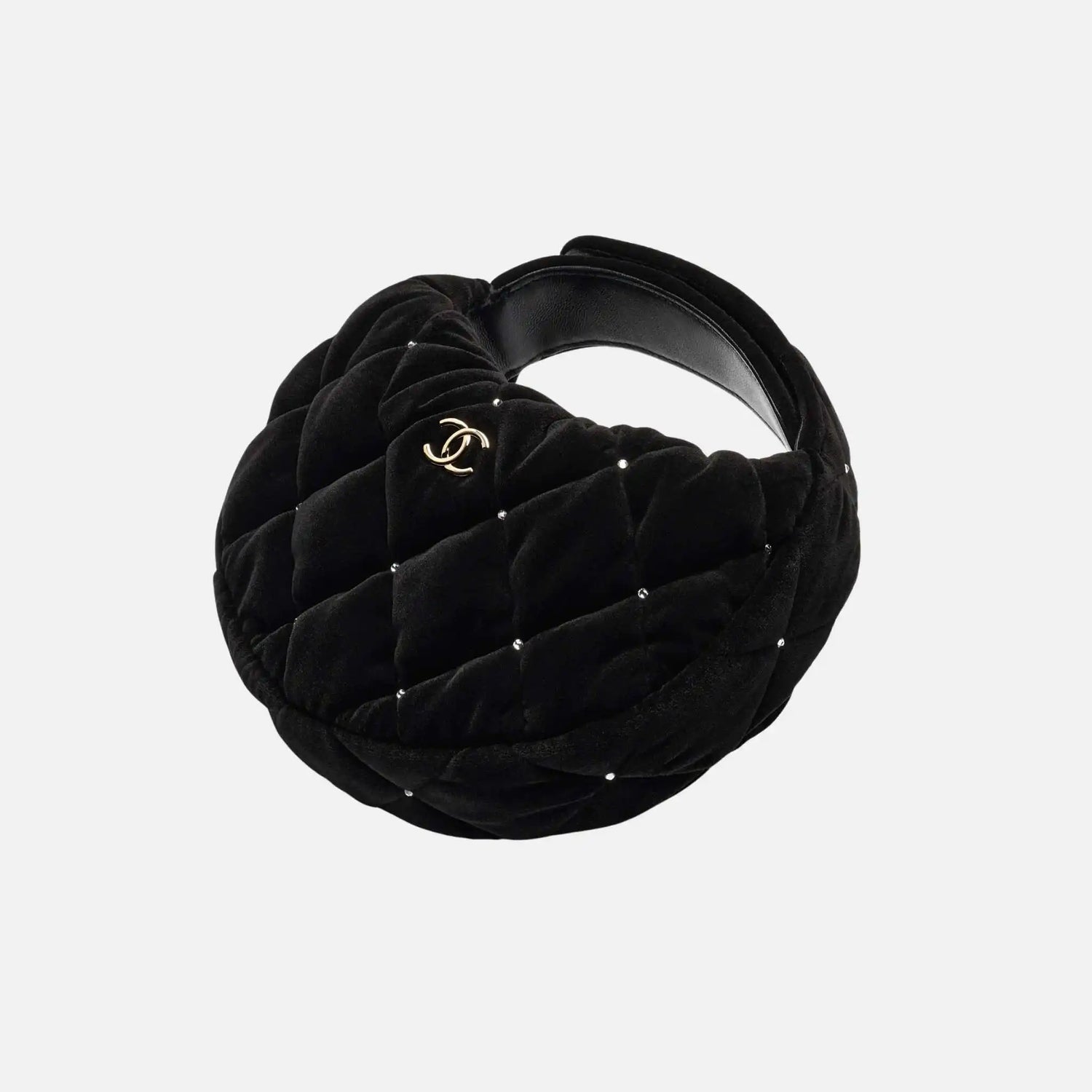 Chanel Pouch Velvet Diamante Gold Tone Metal, Front