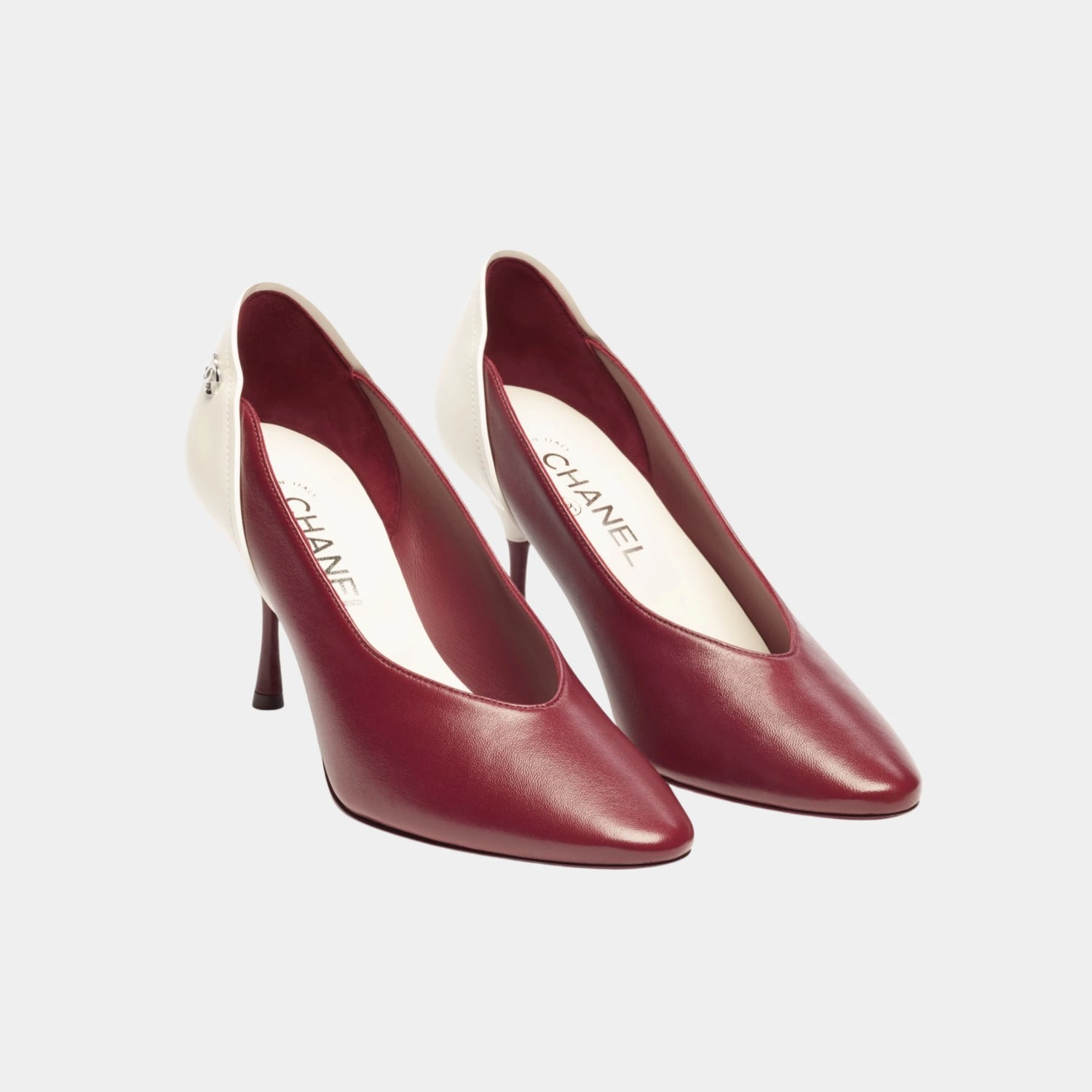 Chanel Pumps in Lambskin &amp; Calfskin, Burgundy White, Front