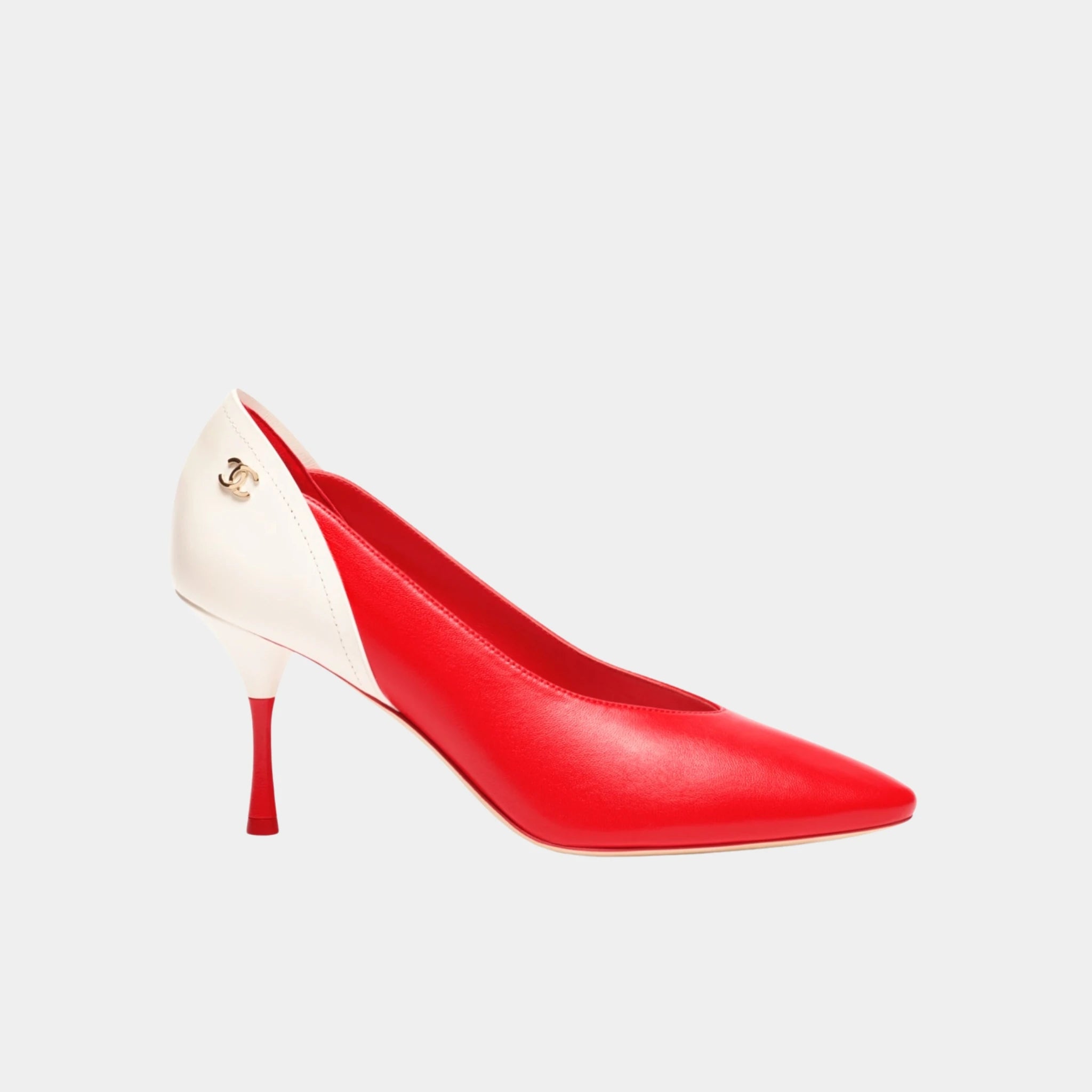 Chanel Pumps in Lambskin &amp; Calfskin, Red White, Side