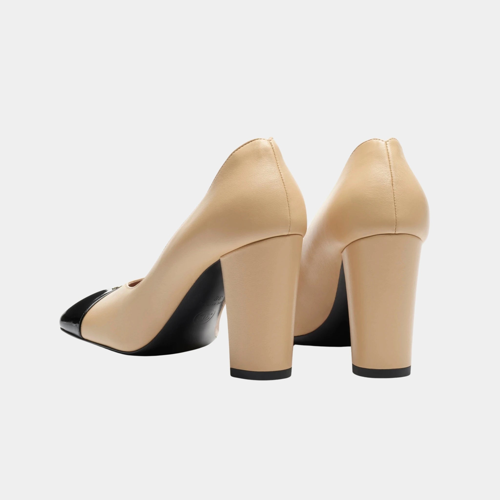 Chanel Pumps in Lambskin &amp; Patent Calfskin, Beige, Black, Back