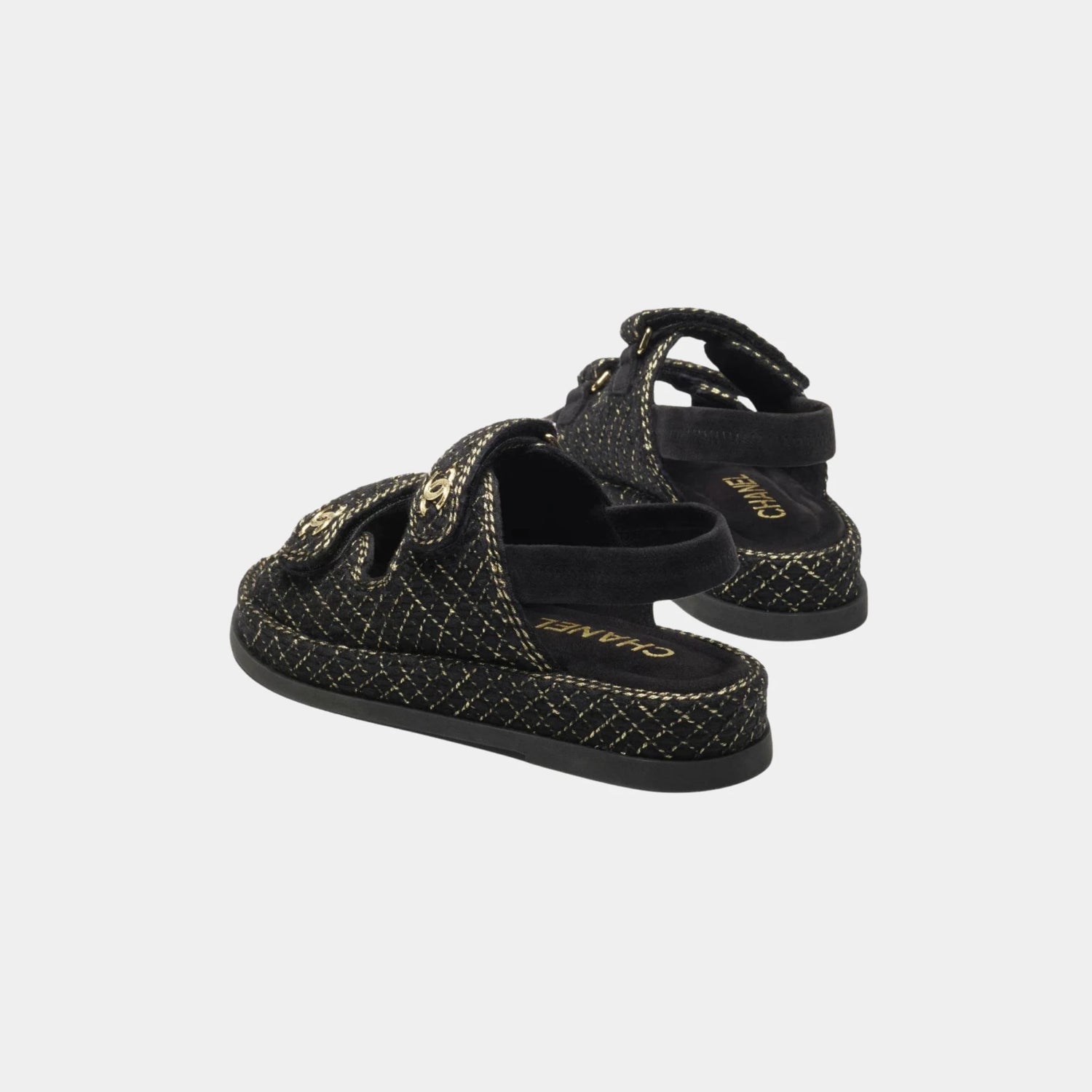 Chanel Sandal in Wool, Alpaca and Goat Velvet, Black, Gold, Back