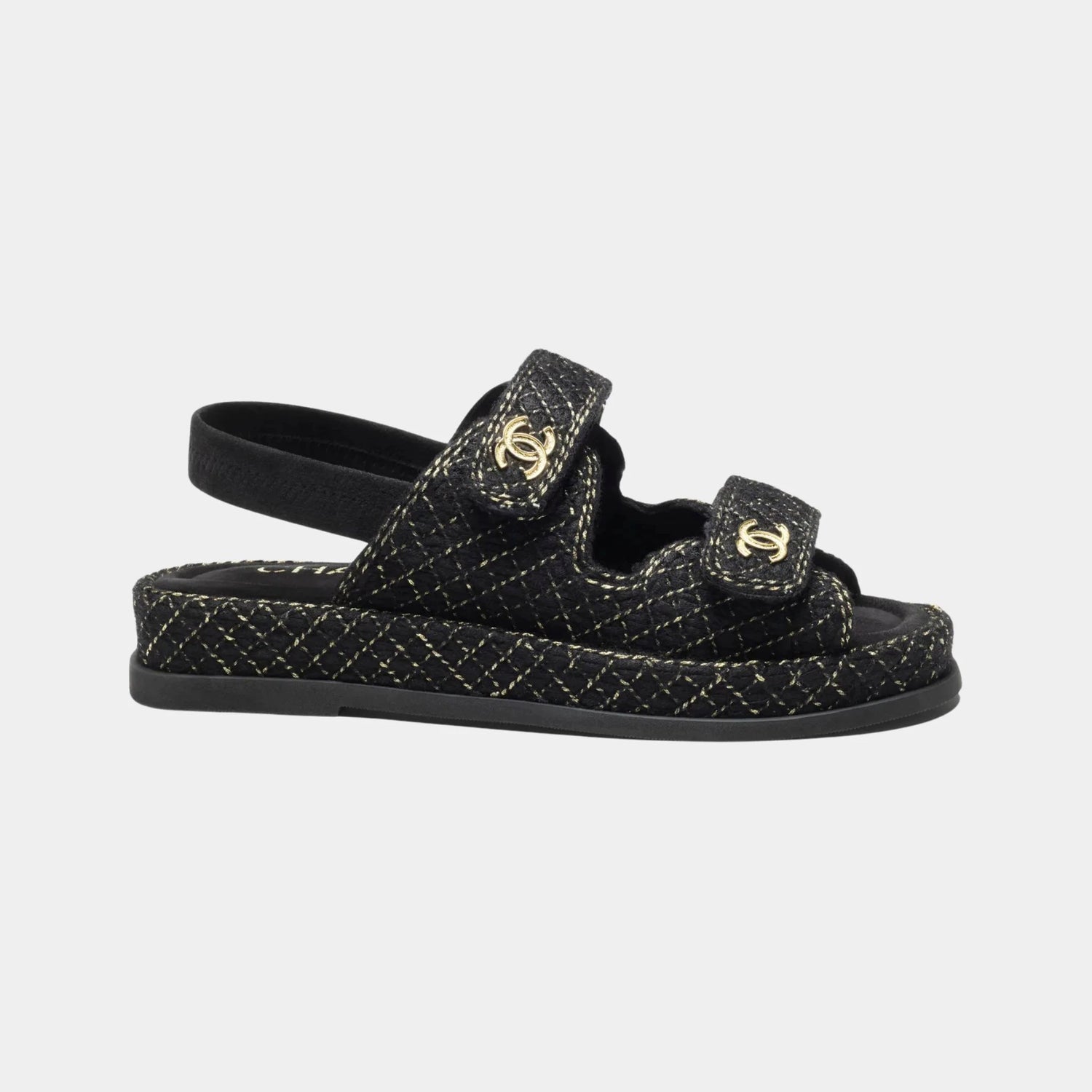 Chanel Sandal in Wool, Alpaca and Goat Velvet, Black, Gold, Side