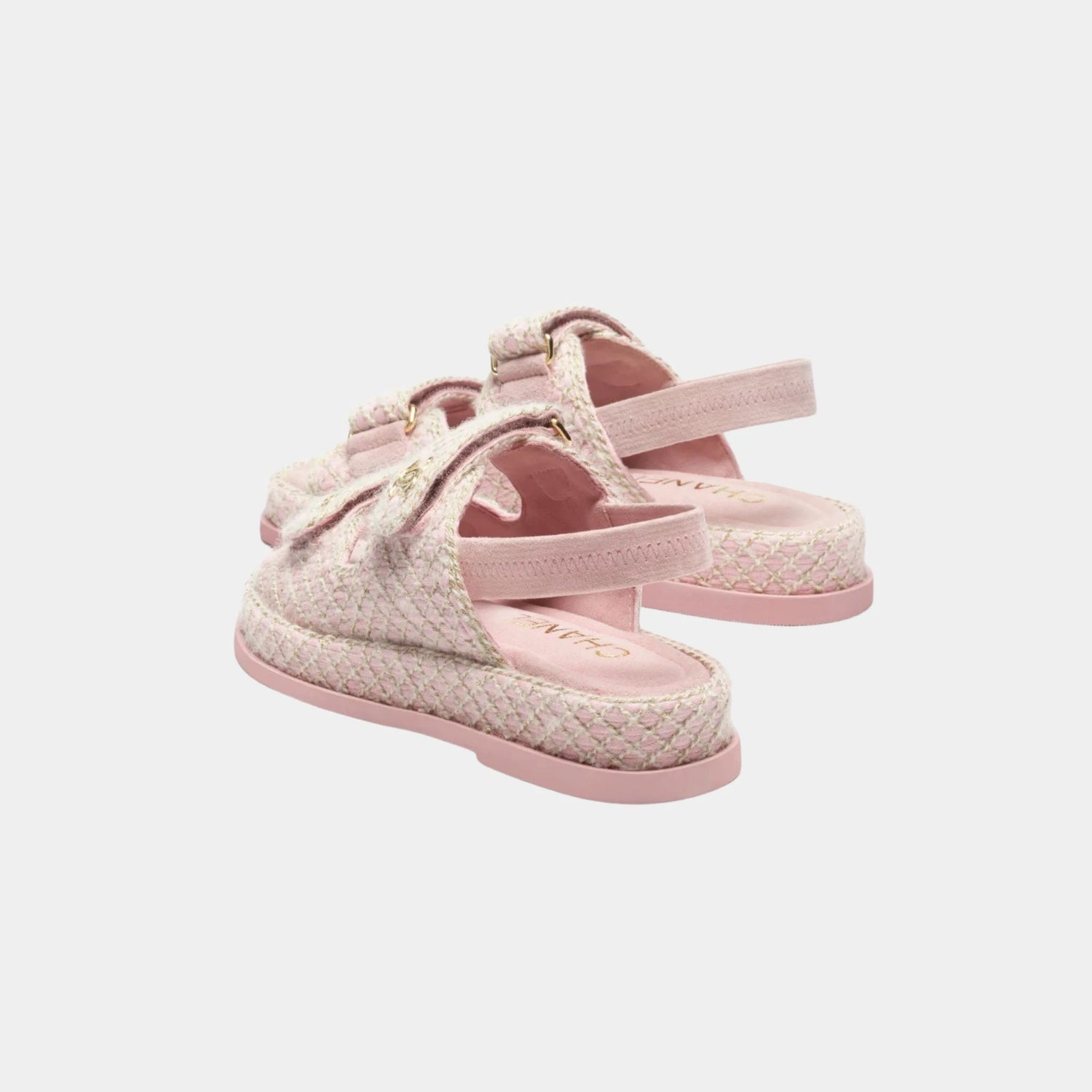 Chanel Sandal in Wool, Alpaca and Goat Velvet, Pink, Gold, Back