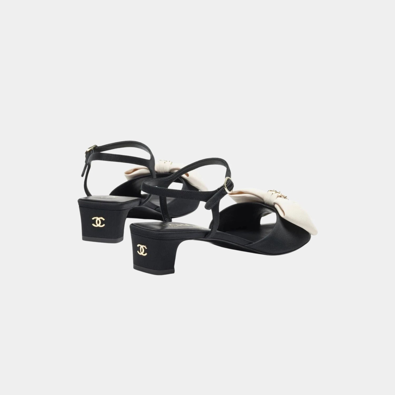 Chanel Sandals in Grosgrain, Black, Ivory, Back