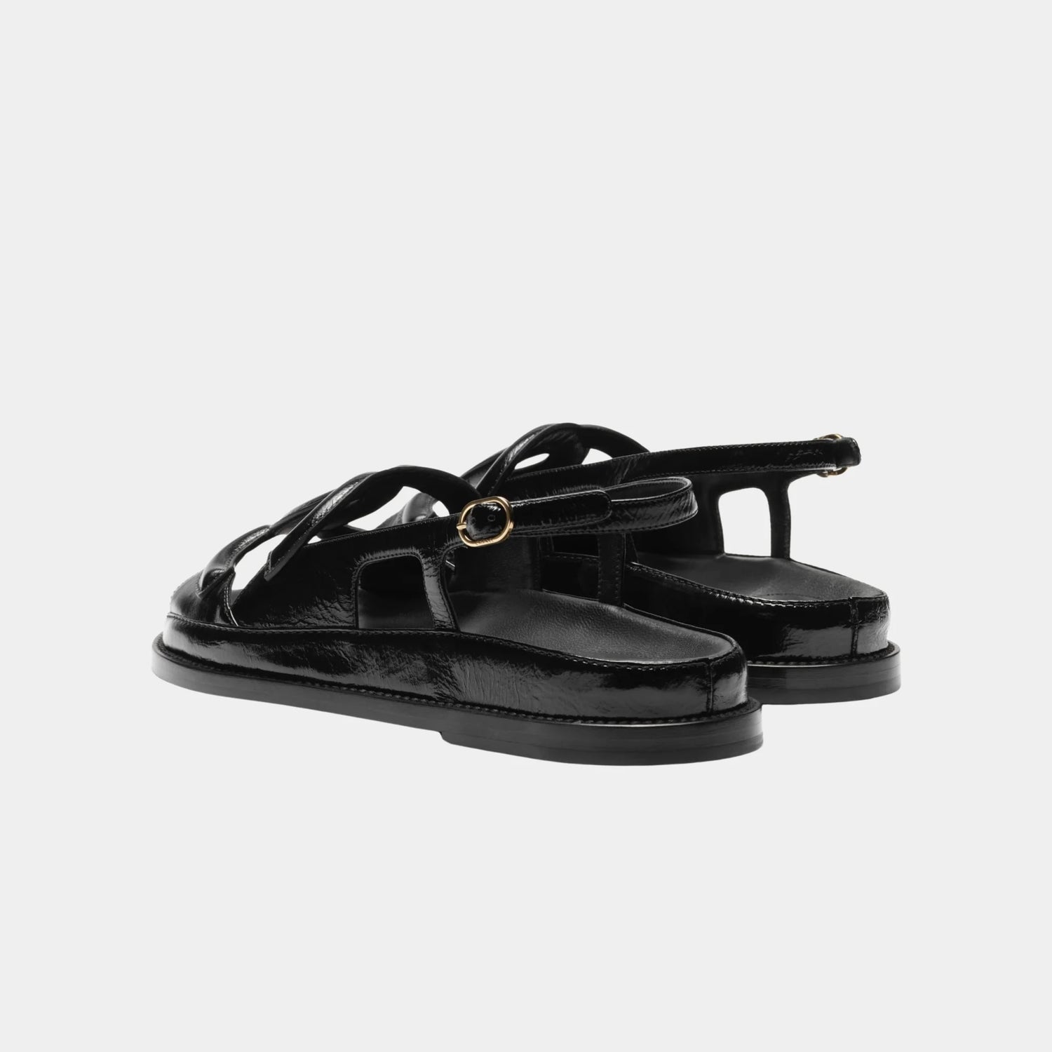 Chanel Sandals in Black Crumpled Shiny Lambskin, Back