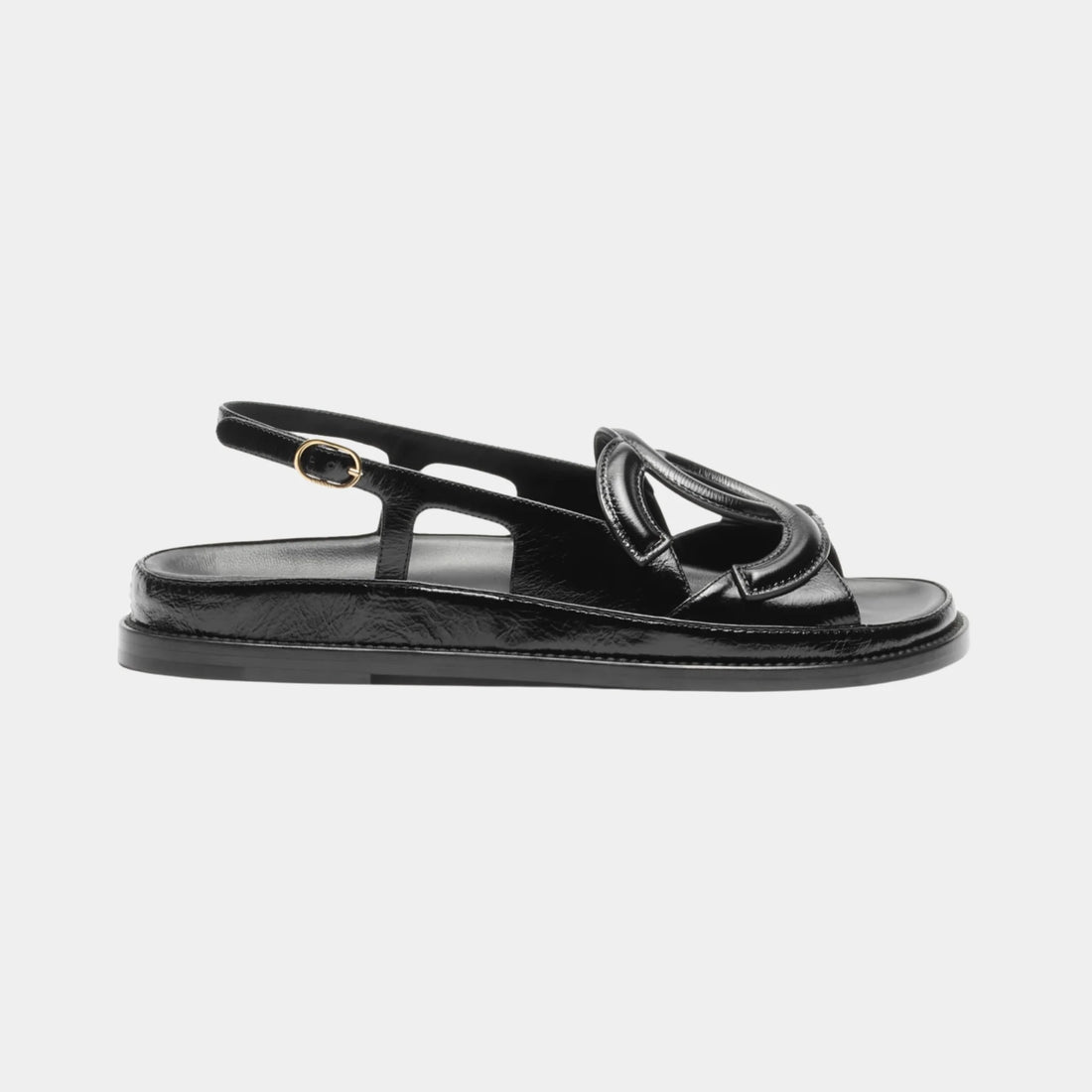 Chanel Sandals in Black Crumpled Shiny Lambskin, Side